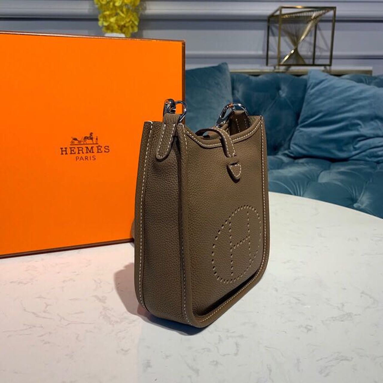 Hermes Mini Evelyne Grey For Women 7.8in/20cm