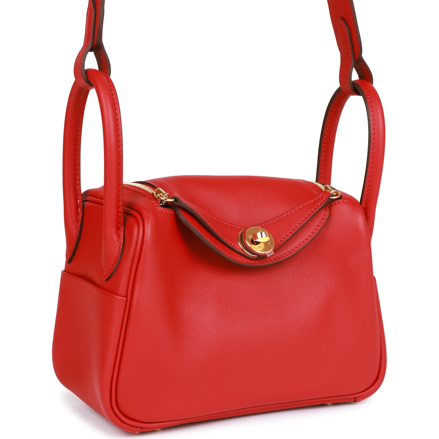Herm��s Mini Lindy Rouge Piment Swift Gold Hardware