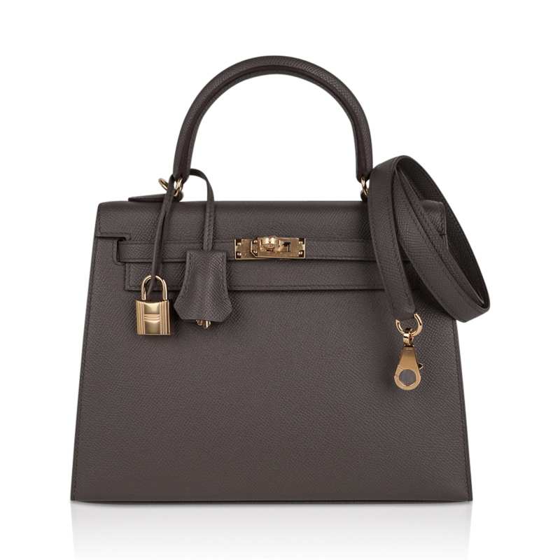 Kelly Sellier 25 Bag Etain Gold Hardware Epsom Leather New