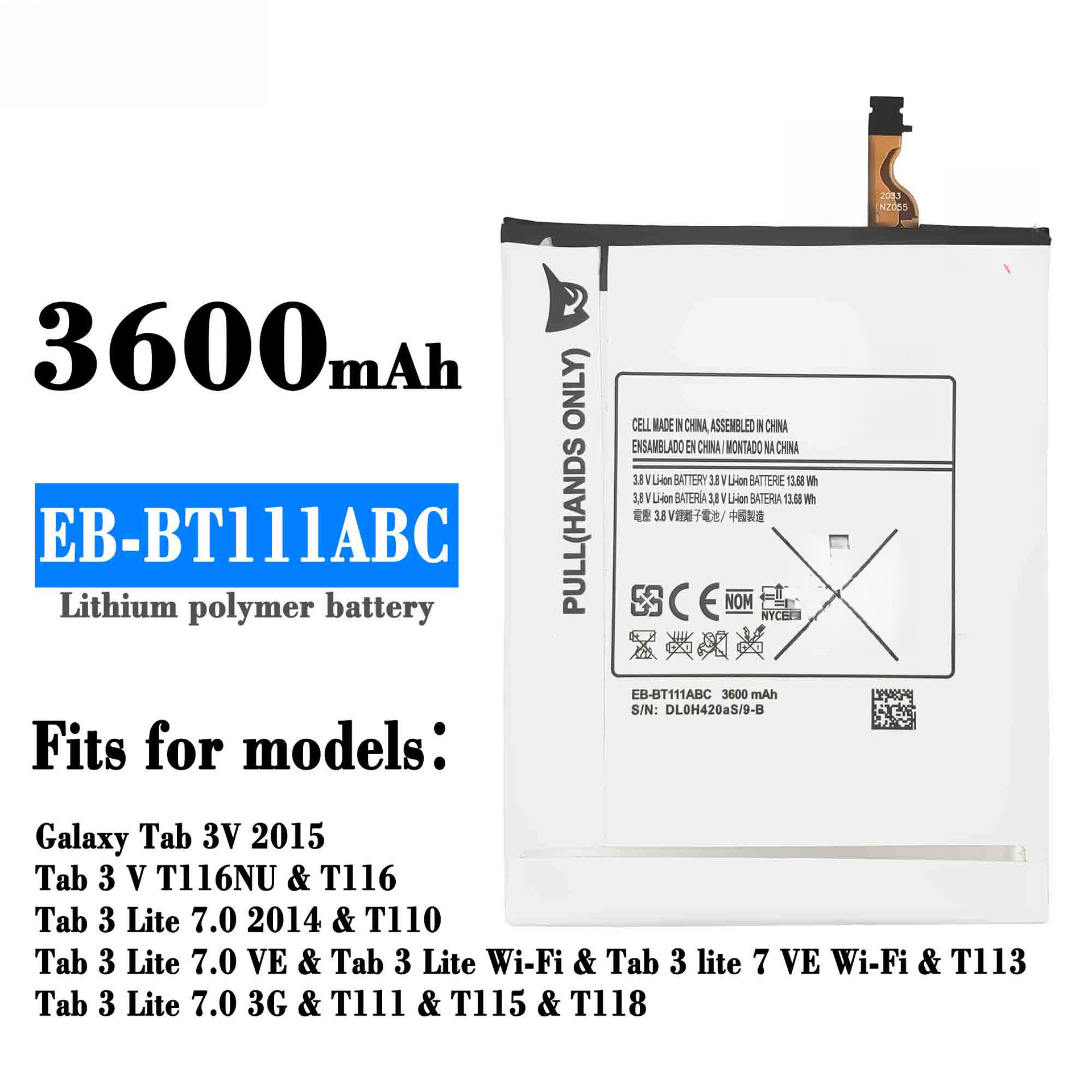 Compatible Samsung Tab3 V2015/Tab3 Lite 7.0 Tablet Battery EB-BT111ABC