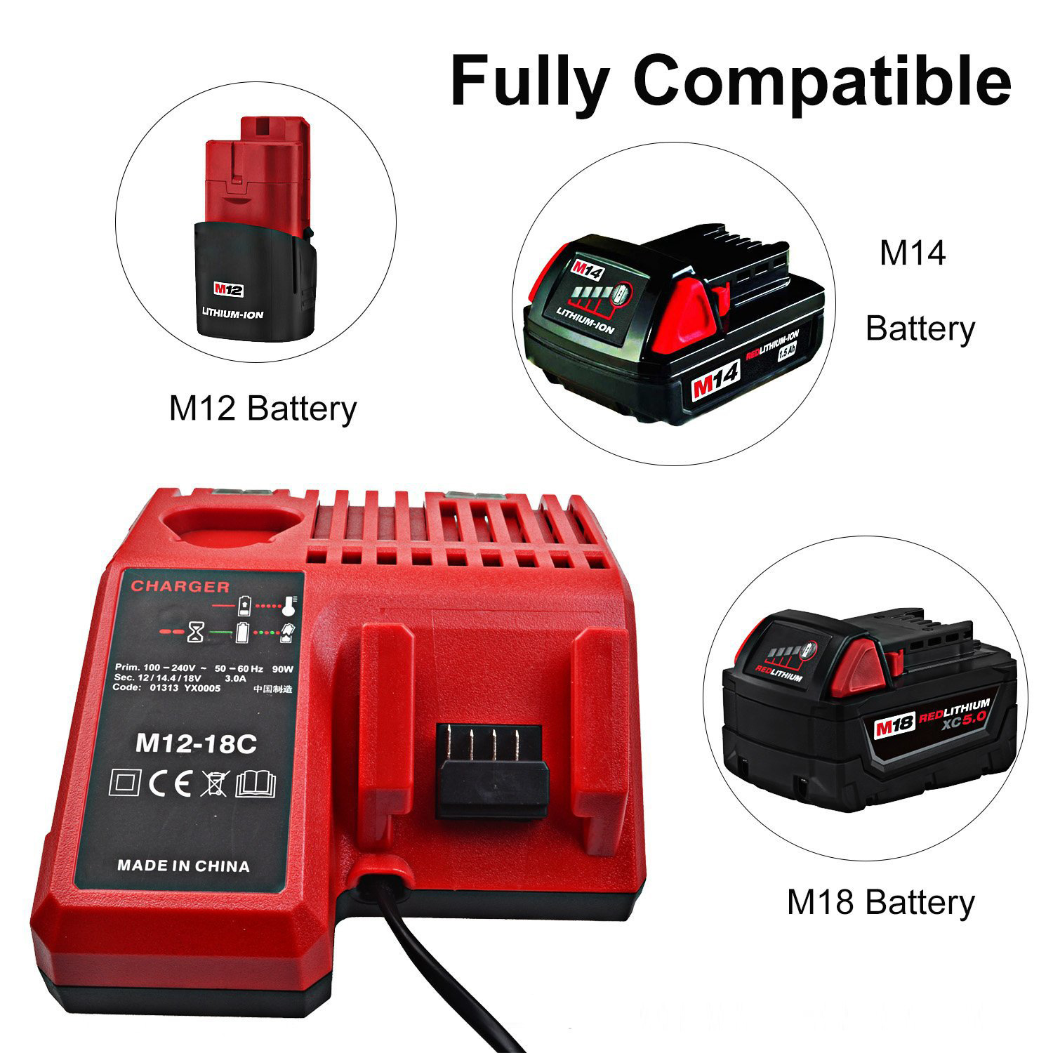 Replacement for Milwaukee M12-18C Charger Fast Charging Compatible with 12V-18V