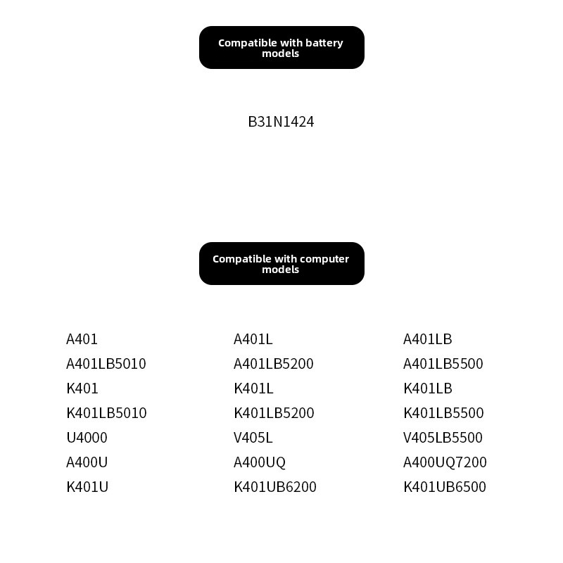 Compatible ASUS B31N1424 A400U A401L K401L/U V405L U4000 Laptop Battery