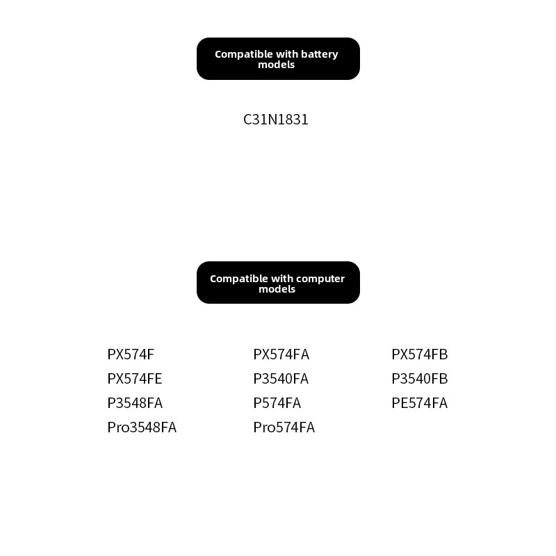 Compatible Battery for ASUS C31N1831 P3540FA P3548FA P574FA PE574FA PX574F