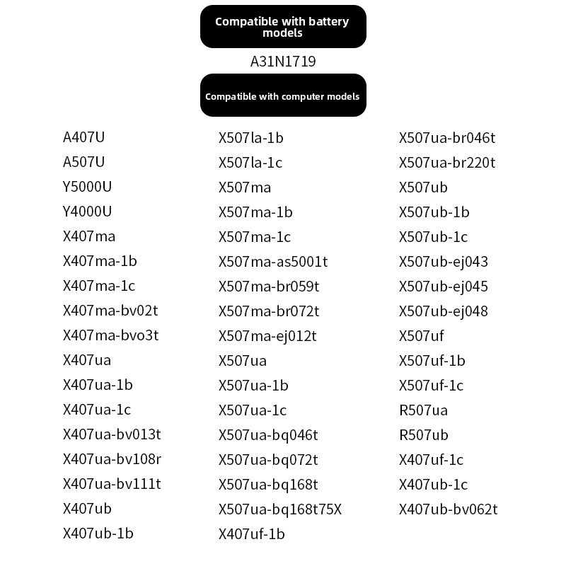 Compatible ASUS A31N1719 Y5000U Y4000U A407U A507U X407UA Laptop Battery