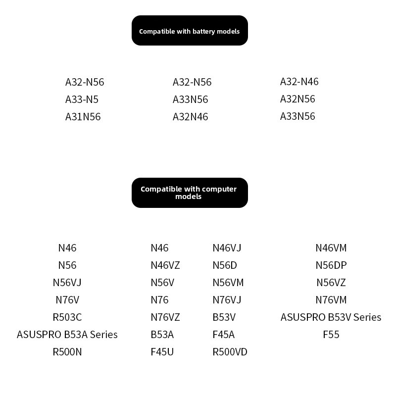 Applicable to ASUS A32-N56 F45u N46v N46vm N56v N56vz N76 Laptop Battery