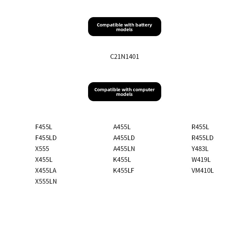 Suitable for ASUS C21N1401 Y483L F455L X454L R455L W419L Laptop Battery