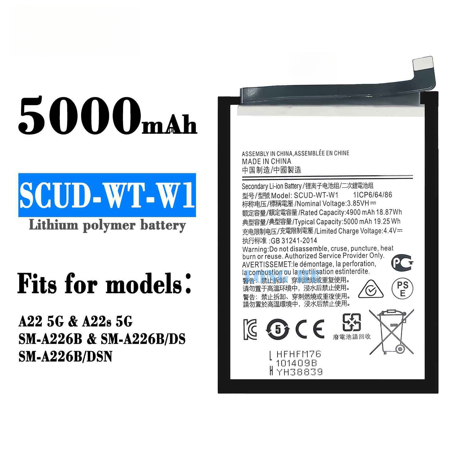 Compatible with Samsung A22 5G/A22s 5G Phone Battery SCUD-WT-W1 Built-in Charging Board Wholesale In Stock