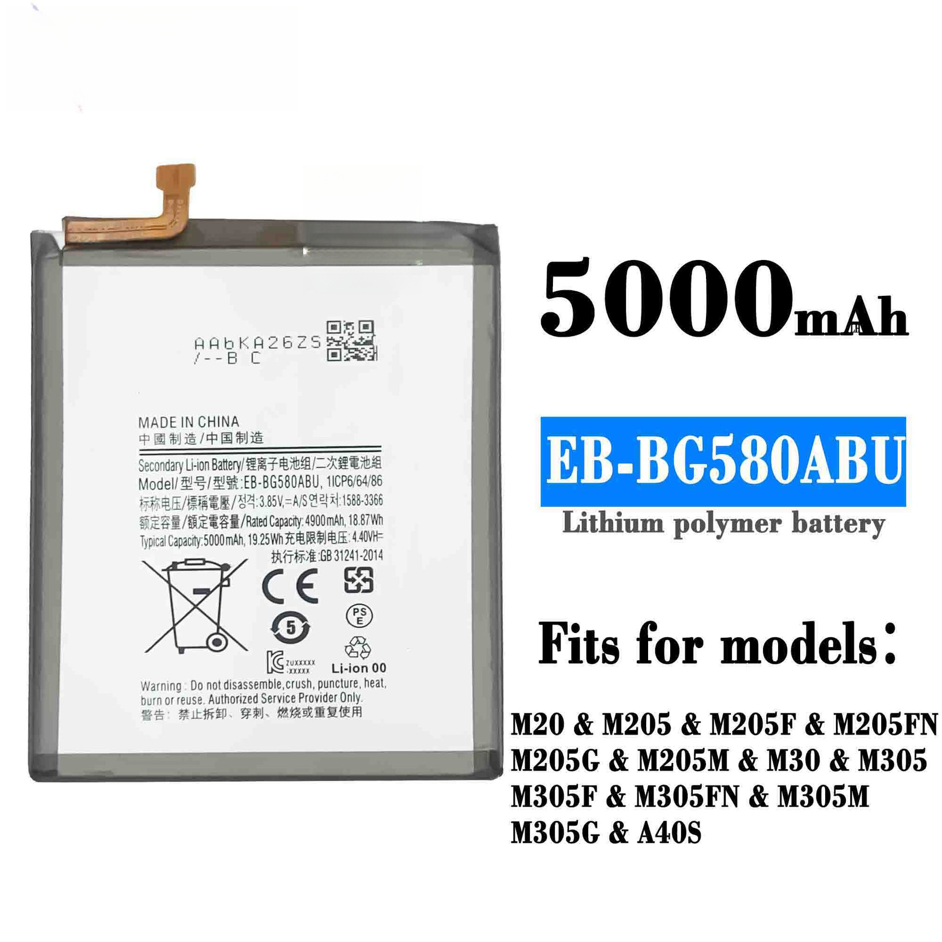 Compatible with Samsung M20 (M205)/M30 (M305)/A40S Phone EB-BG580ABU Battery