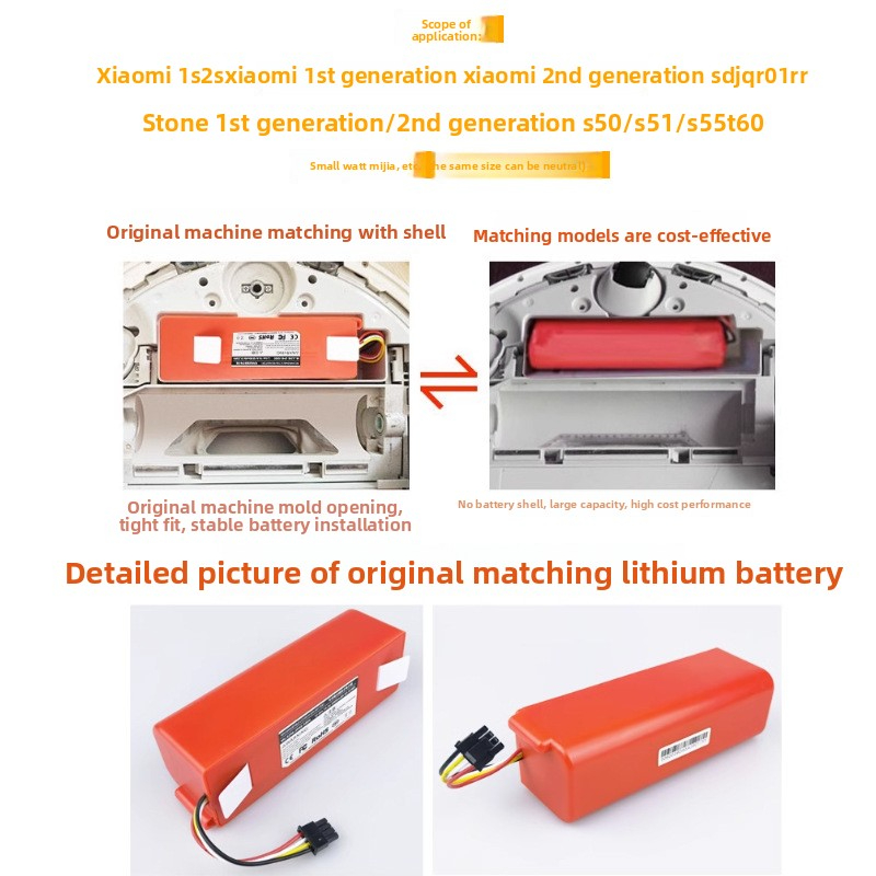 Compatible with Mijia Robot Vacuum Xiaomi 1S Roborock S50 S51 S55 T6 Xiaowa C10 Lithium Battery Accessories
