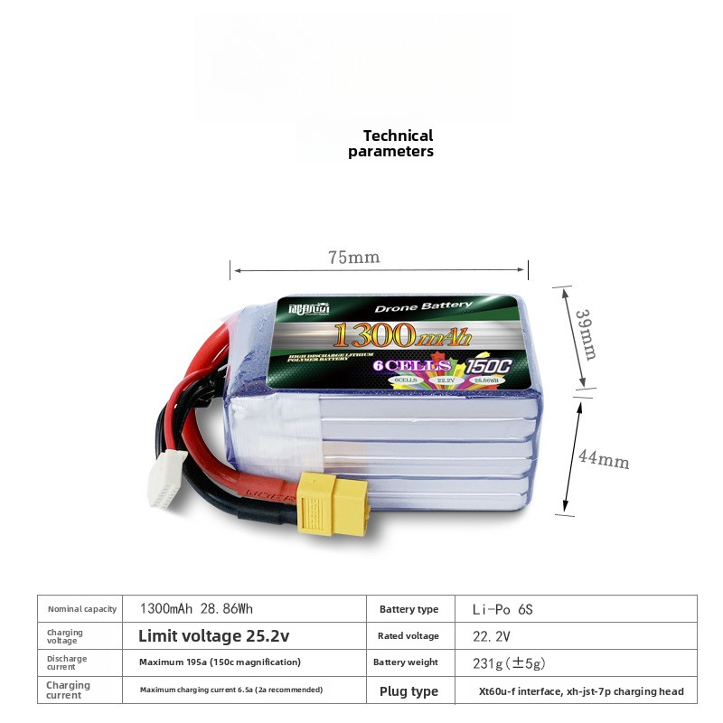 FPV Drone Battery 150C Drone Battery 4S/6S 22.2V Model Aircraft Battery BSNI Certified 1400mAh