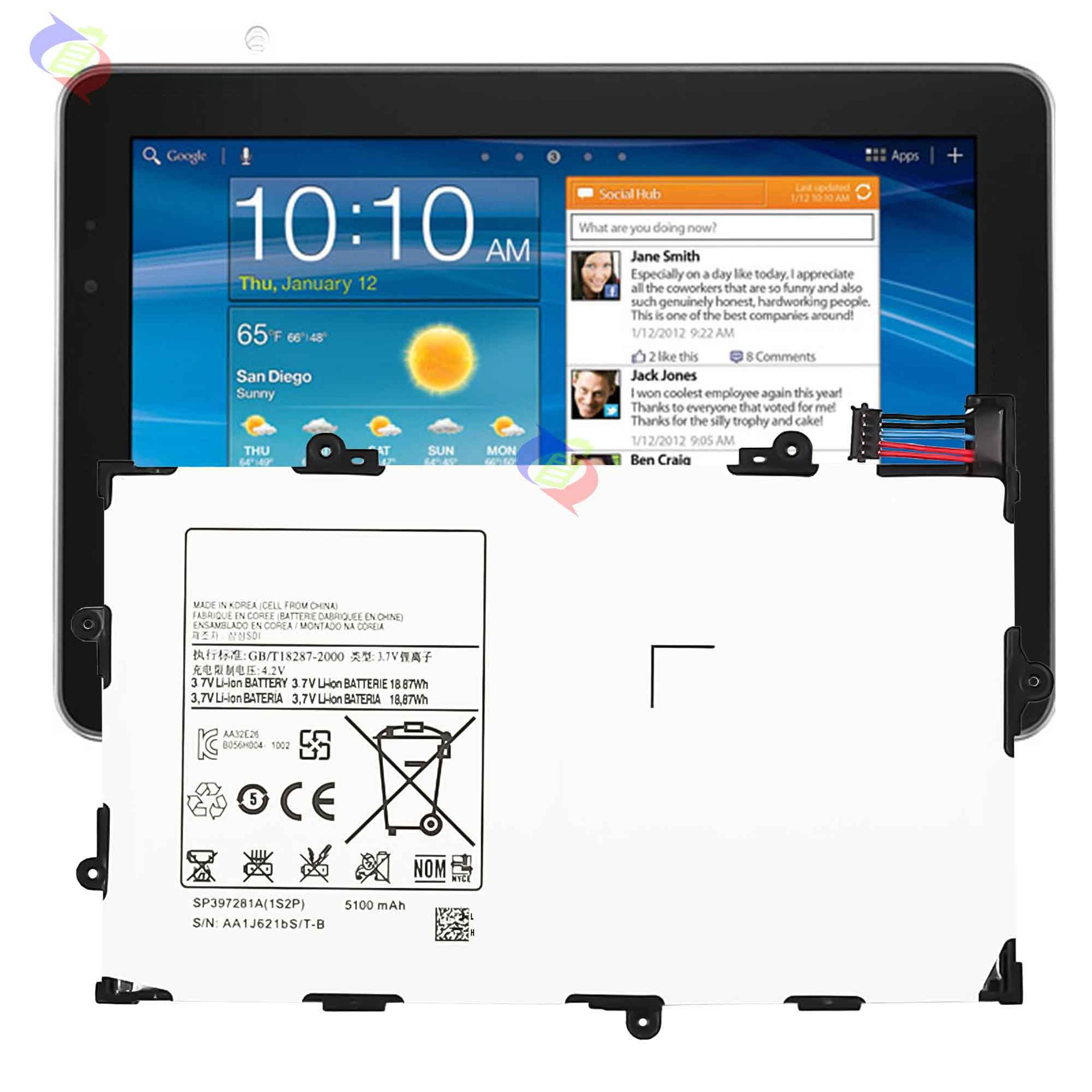 Compatible with Samsung Tab 7.7 P6800/SP397281A Tablet PC with Built-in Battery
