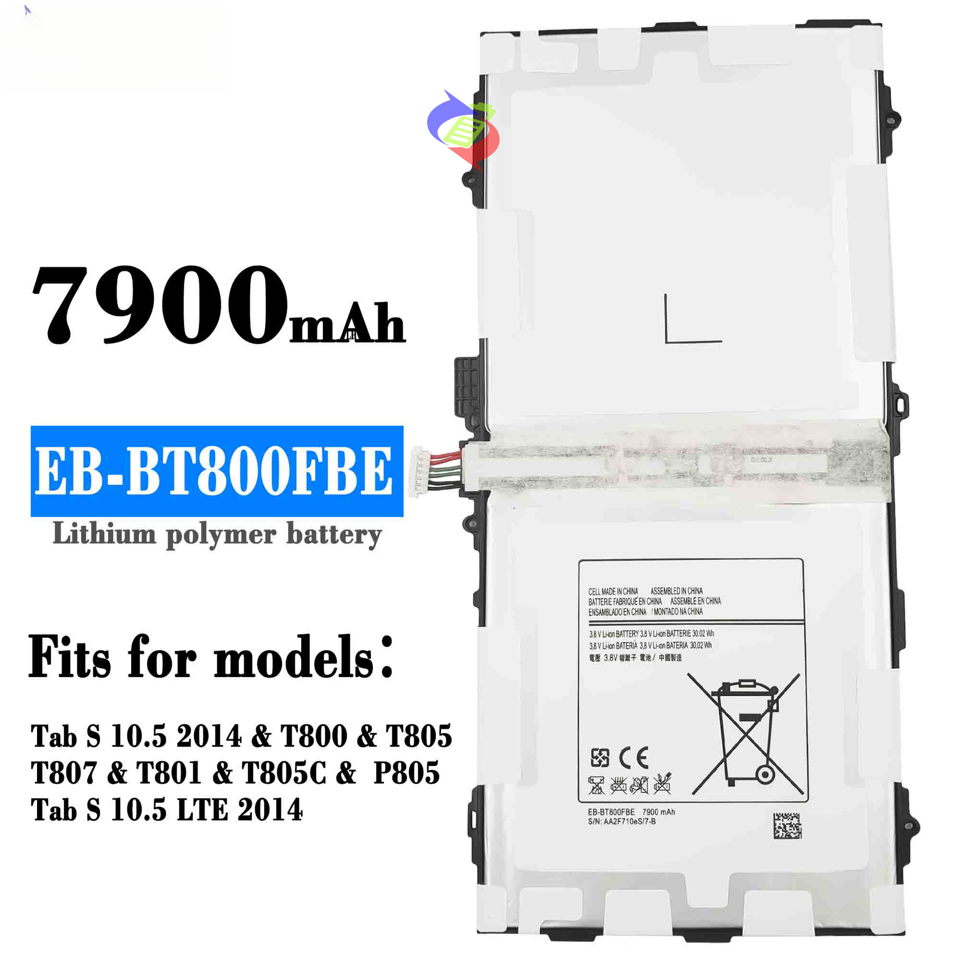 Suitable for Samsung Tab S10.5/T800/807/801 Tablet Battery EB-BT800FBE Factory Wholesale
