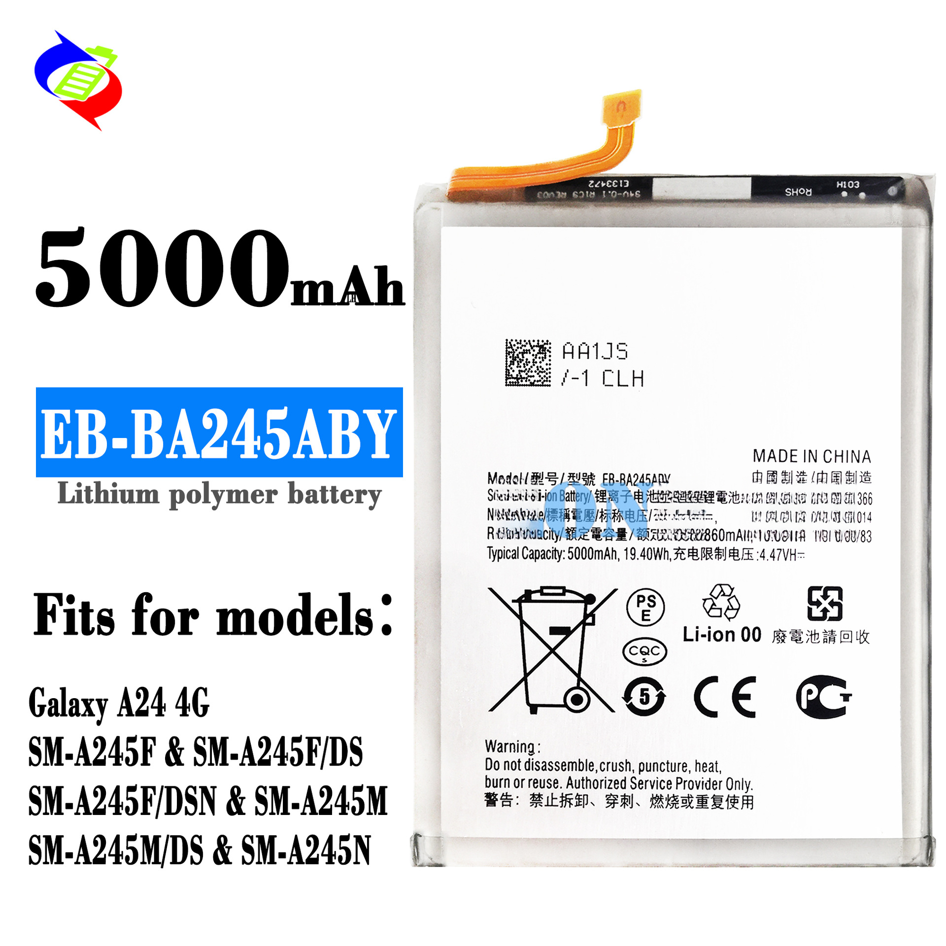 Suitable for Samsung A24 4G Phone Battery EB-BA245ABY Large Capacity 5000mAh
