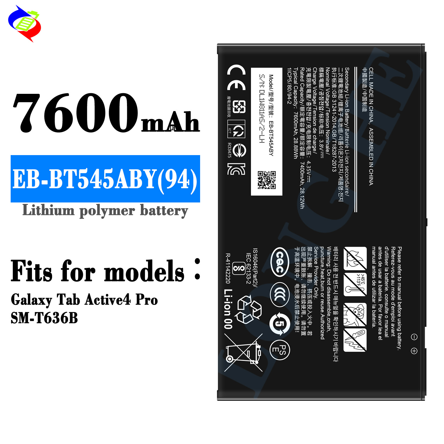 Suitable for Samsung Tab Active 4 Pro/SM-T636B Tablet Battery EB-BT545ABY(94)