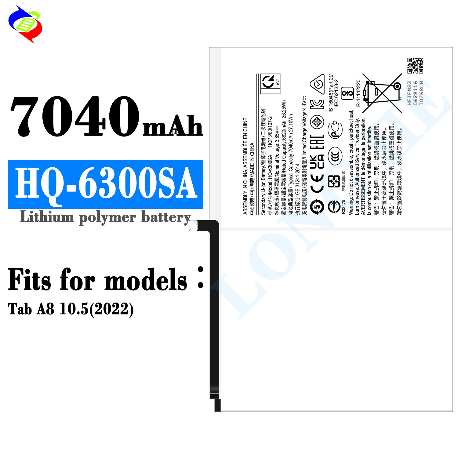 Suitable for Samsung Tab A8 10.5(2022) Replacement Tablet Battery HQ-6300SA Large Capacity