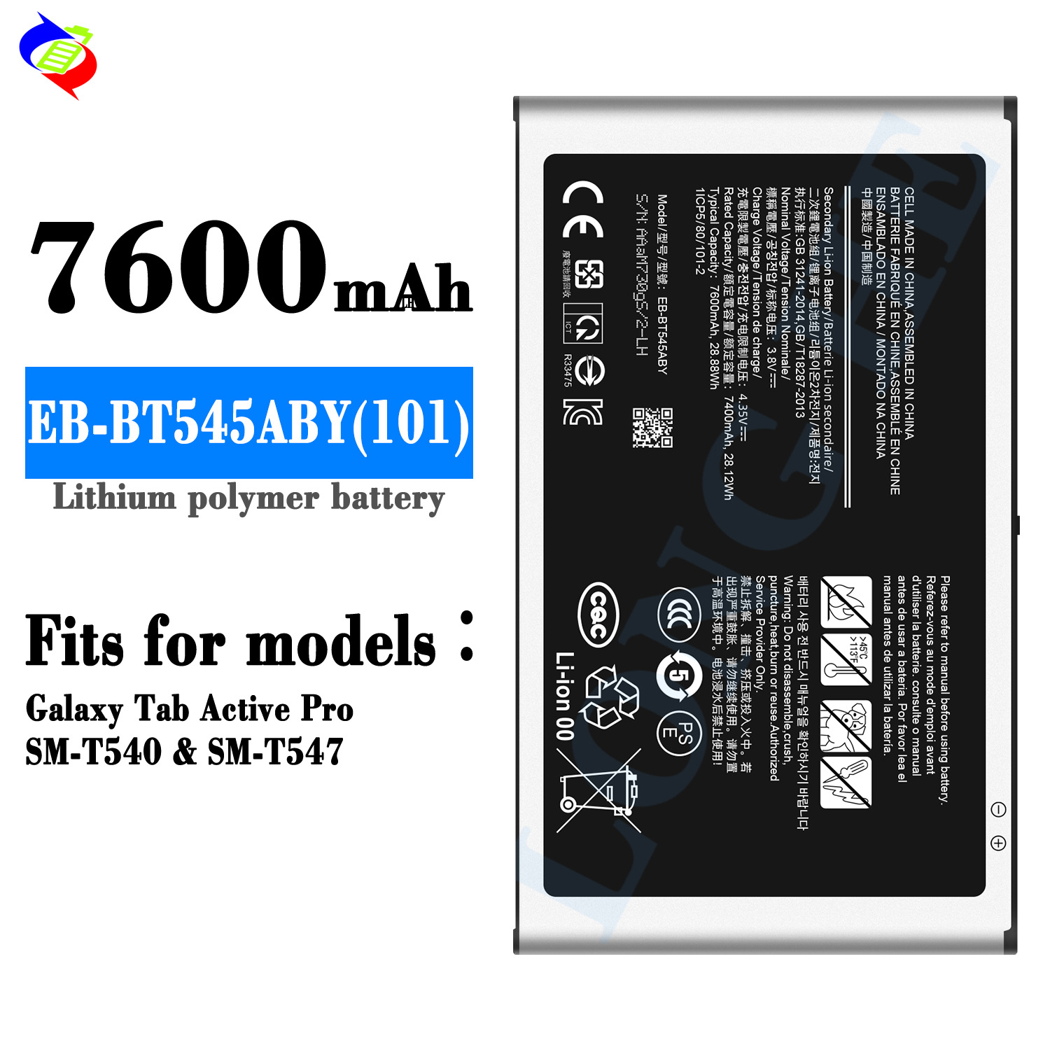 Suitable for Samsung Tab ActivePro/SM-T540/T547 Tablet Battery EB-BT545ABY(101)