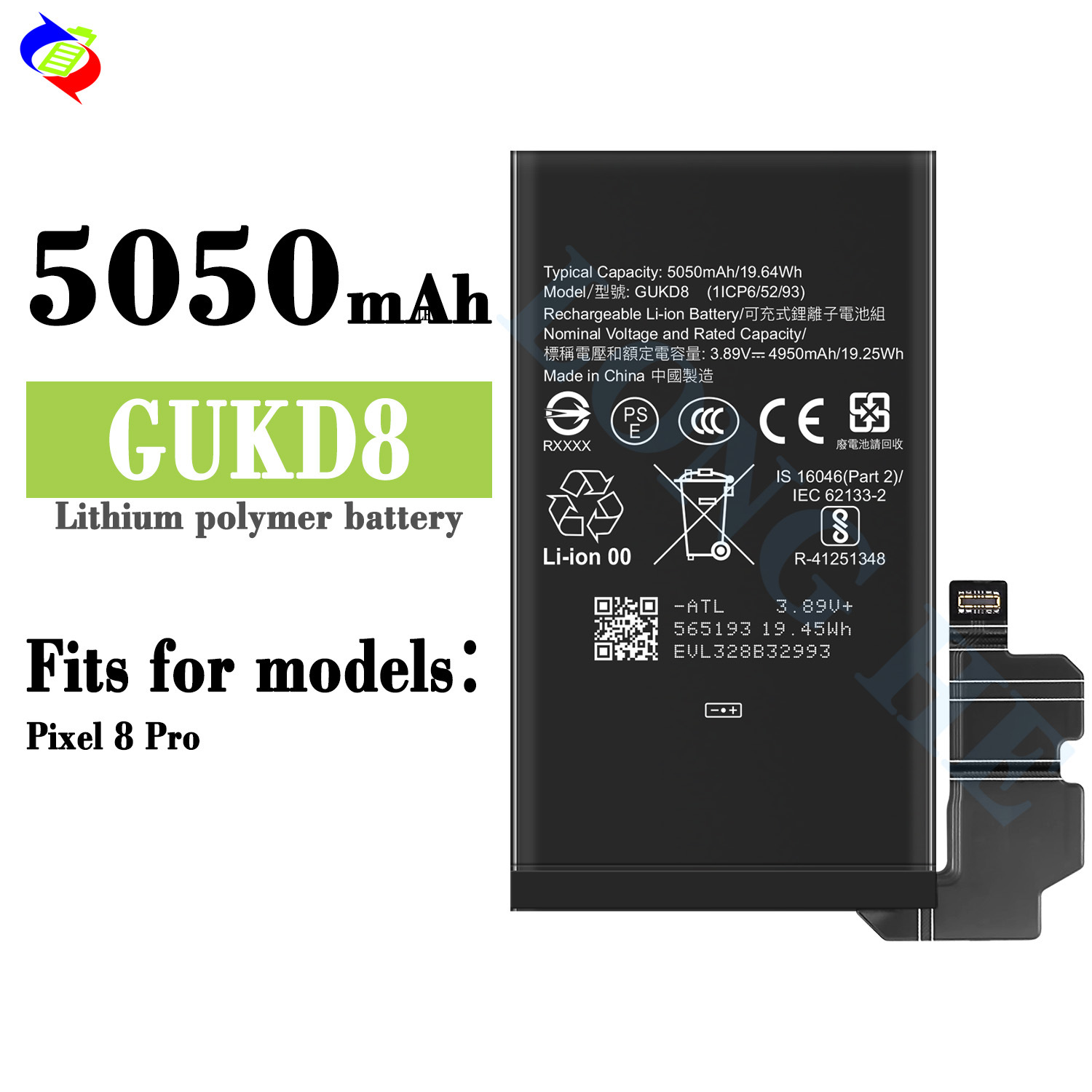 Suitable for Google Pixel 8 Pro Large Capacity 5050mAh Phone Battery GUKD8