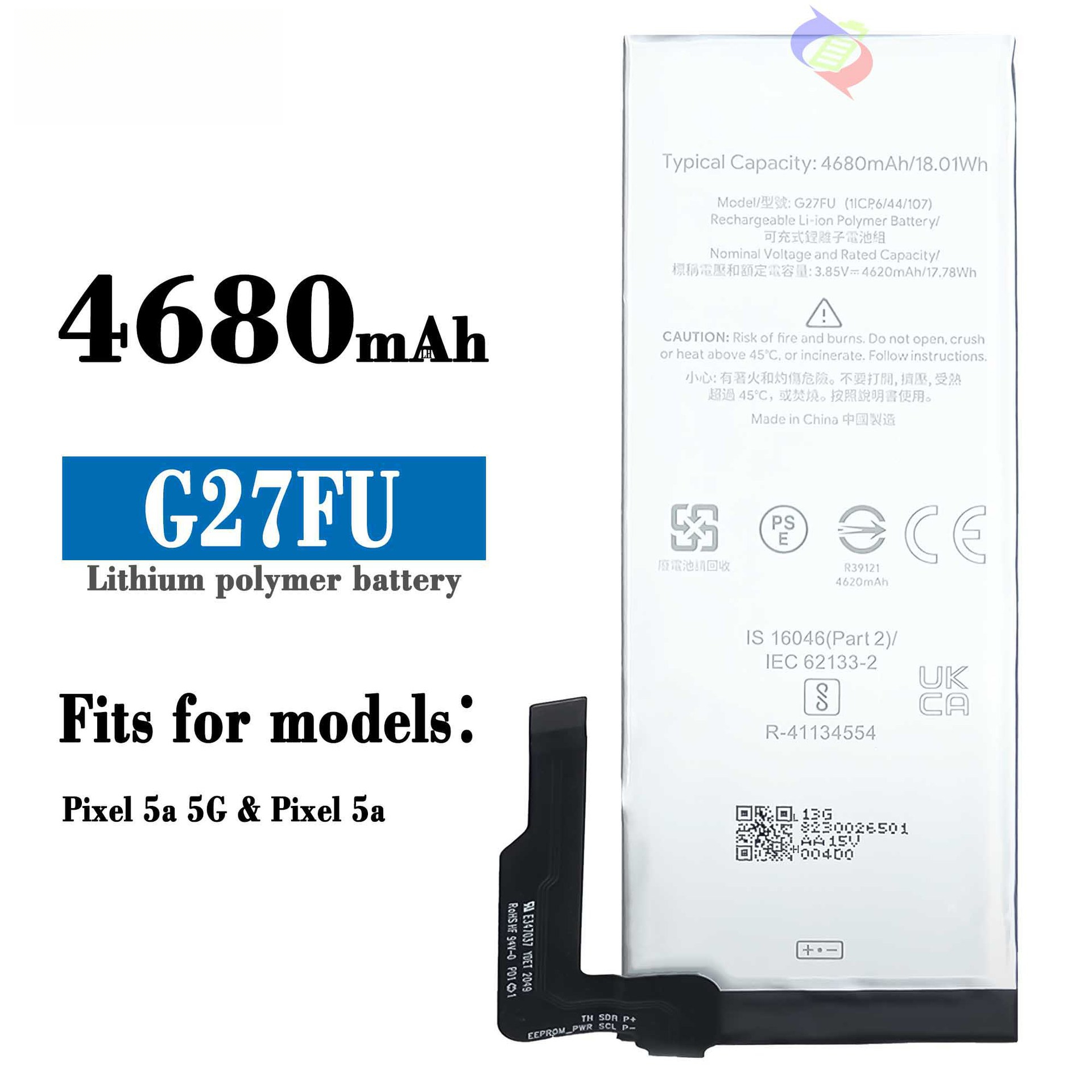 Suitable for Google Pixel 5A Phone Battery G27FU High Capacity Built-in Charging Board