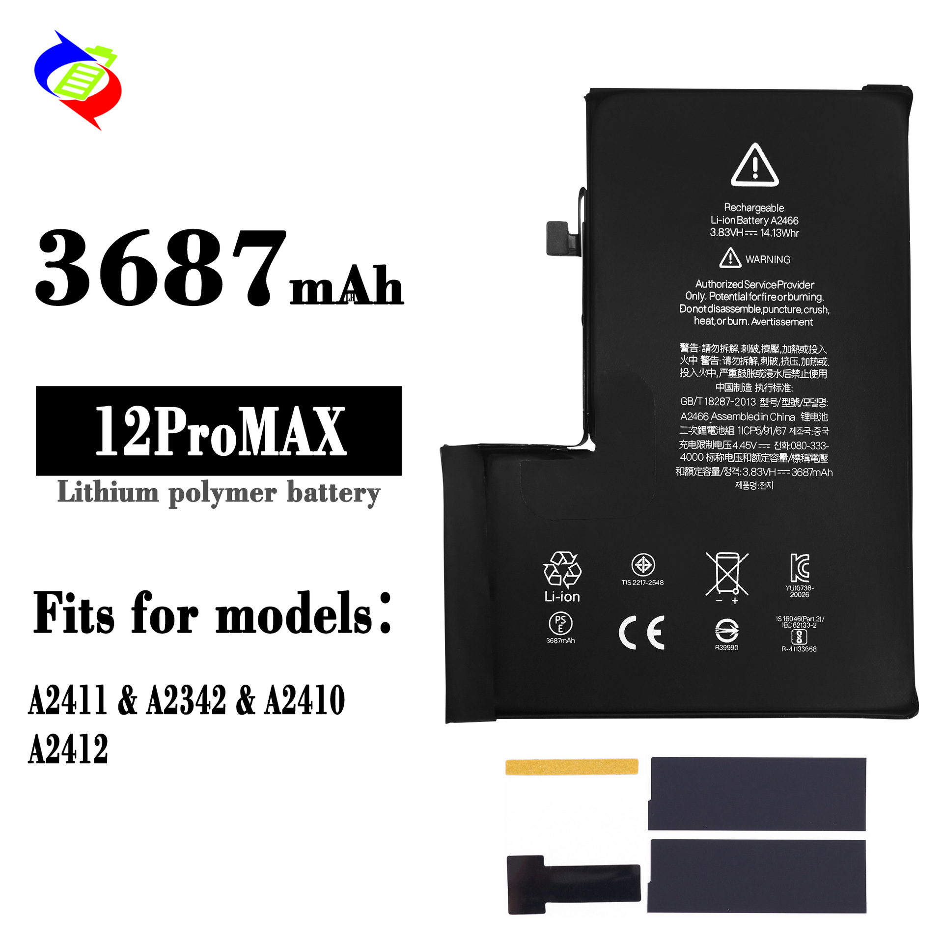 3687mAh Battery Charger for Apple iPhone 12 Pro Max with No Pop-up Window