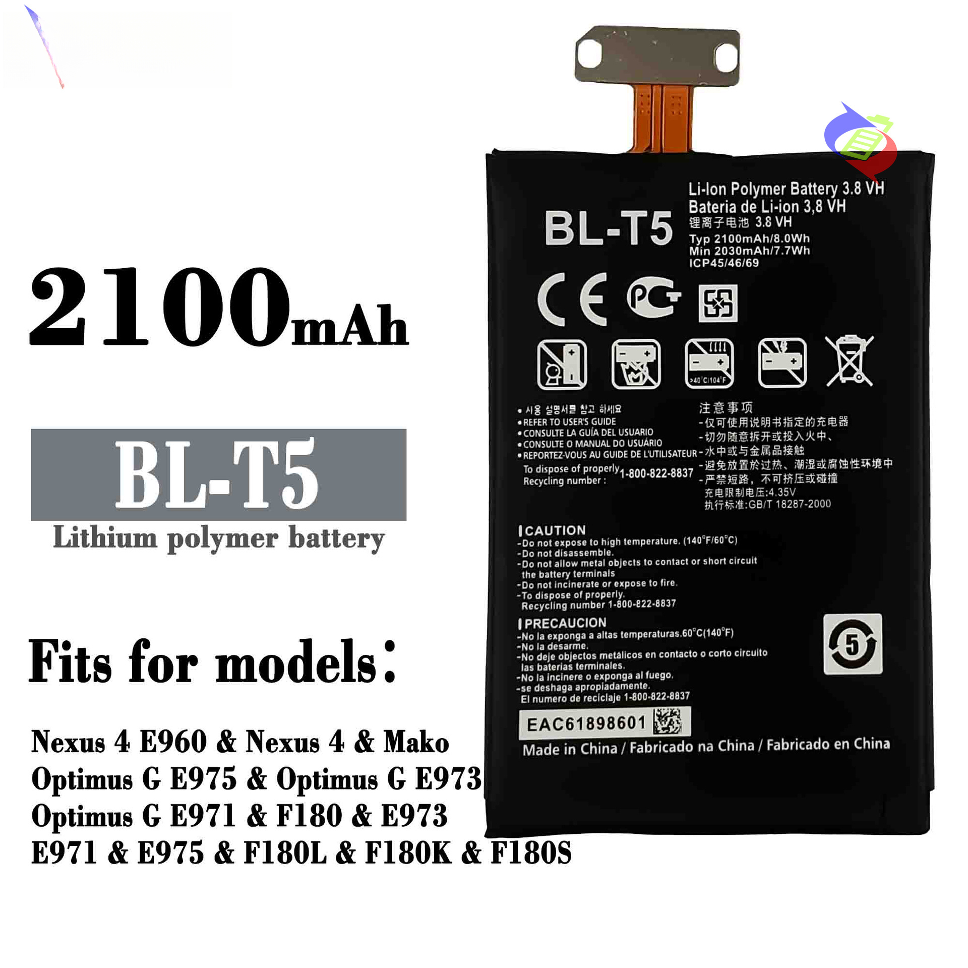Suitable for LG Nexus 4 E960 Phone Battery BL-T5 Built-in Circuit Board 2100mAh