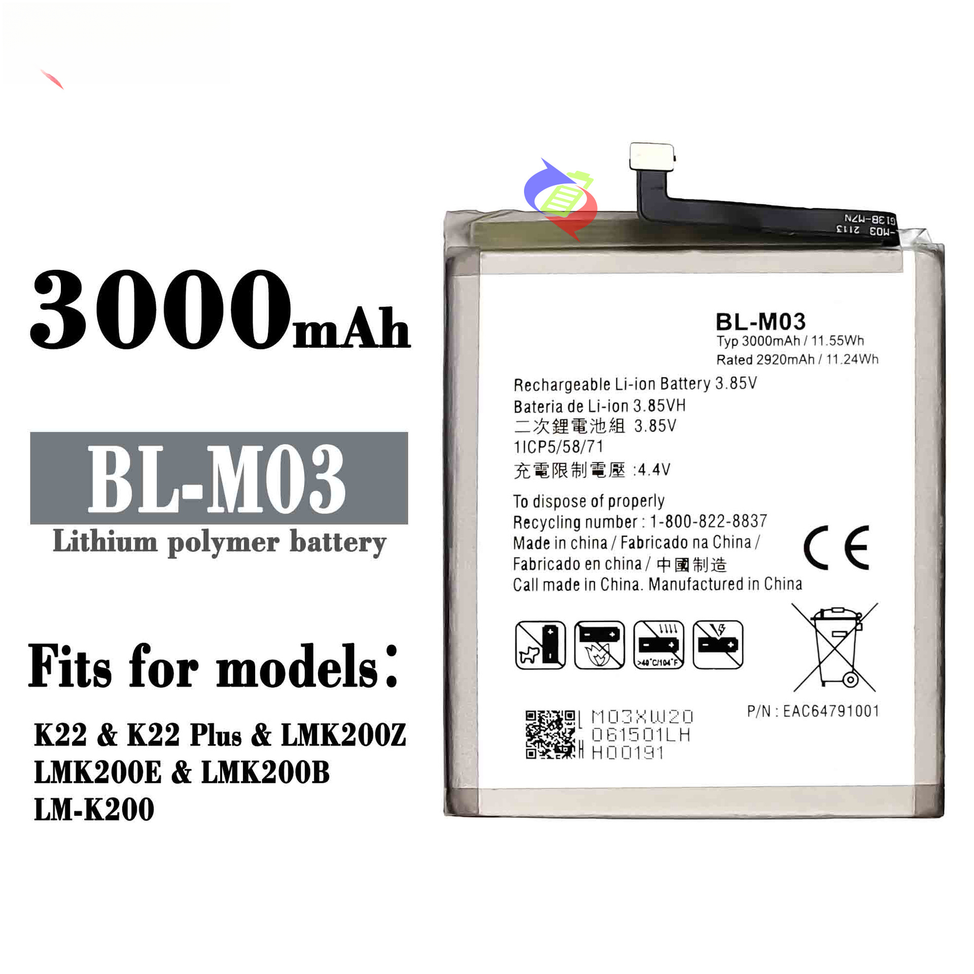 适合LG K22/K22 Plus Phone BL-M03 Battery Phone Circuit Board Built-in Large Capacity Lithium Battery