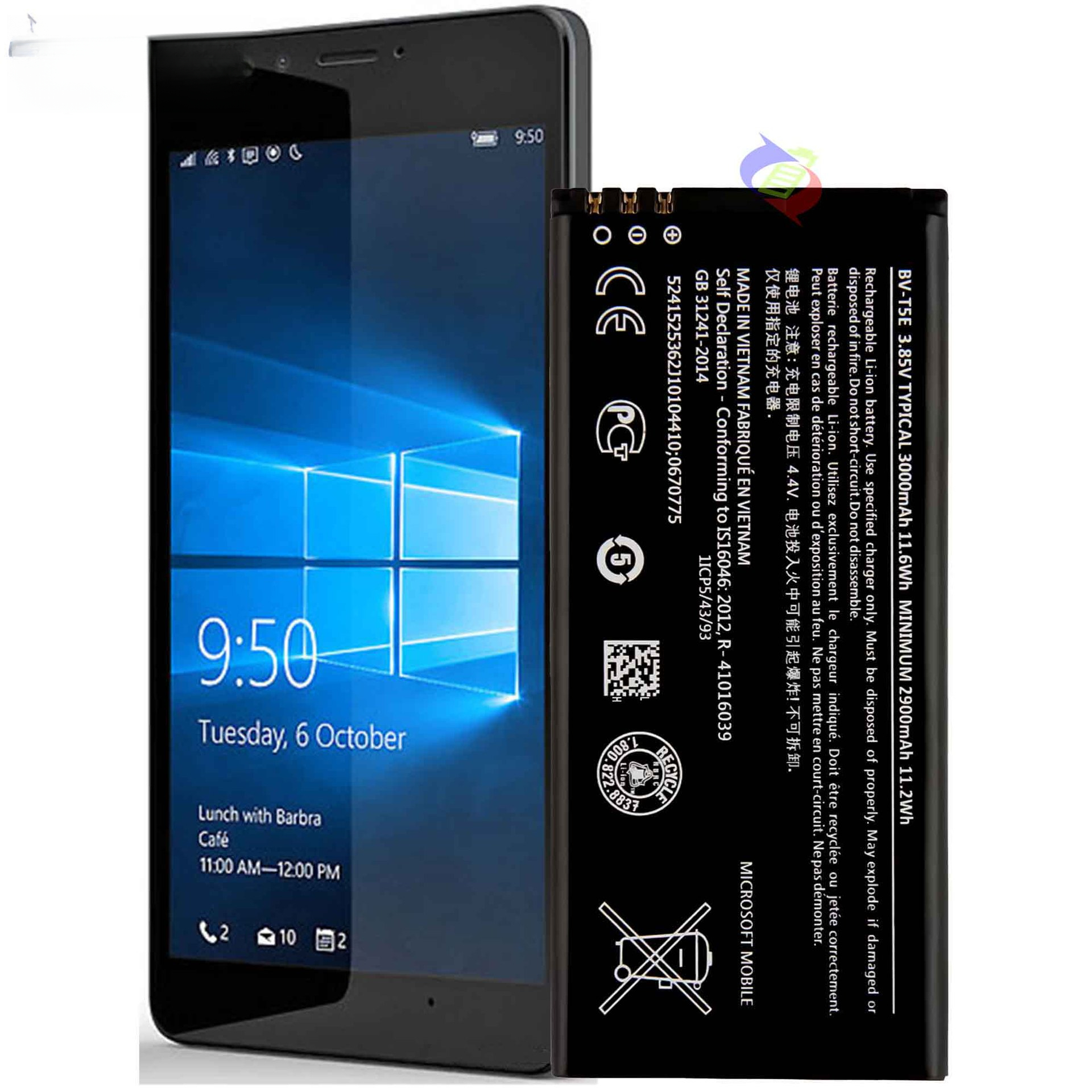 Suitable for Nokia Lumia 950 Phone Battery BV-T5E External Board 3000mAh