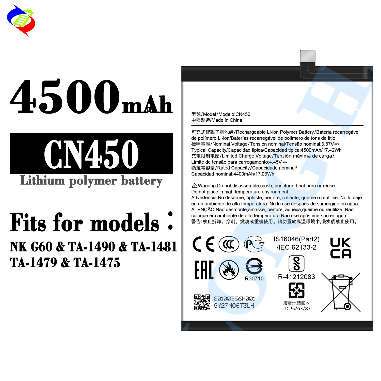 Suitable for Nokia G60/TA-1490/1481/1479/1475 Brand New Phone Battery CN450