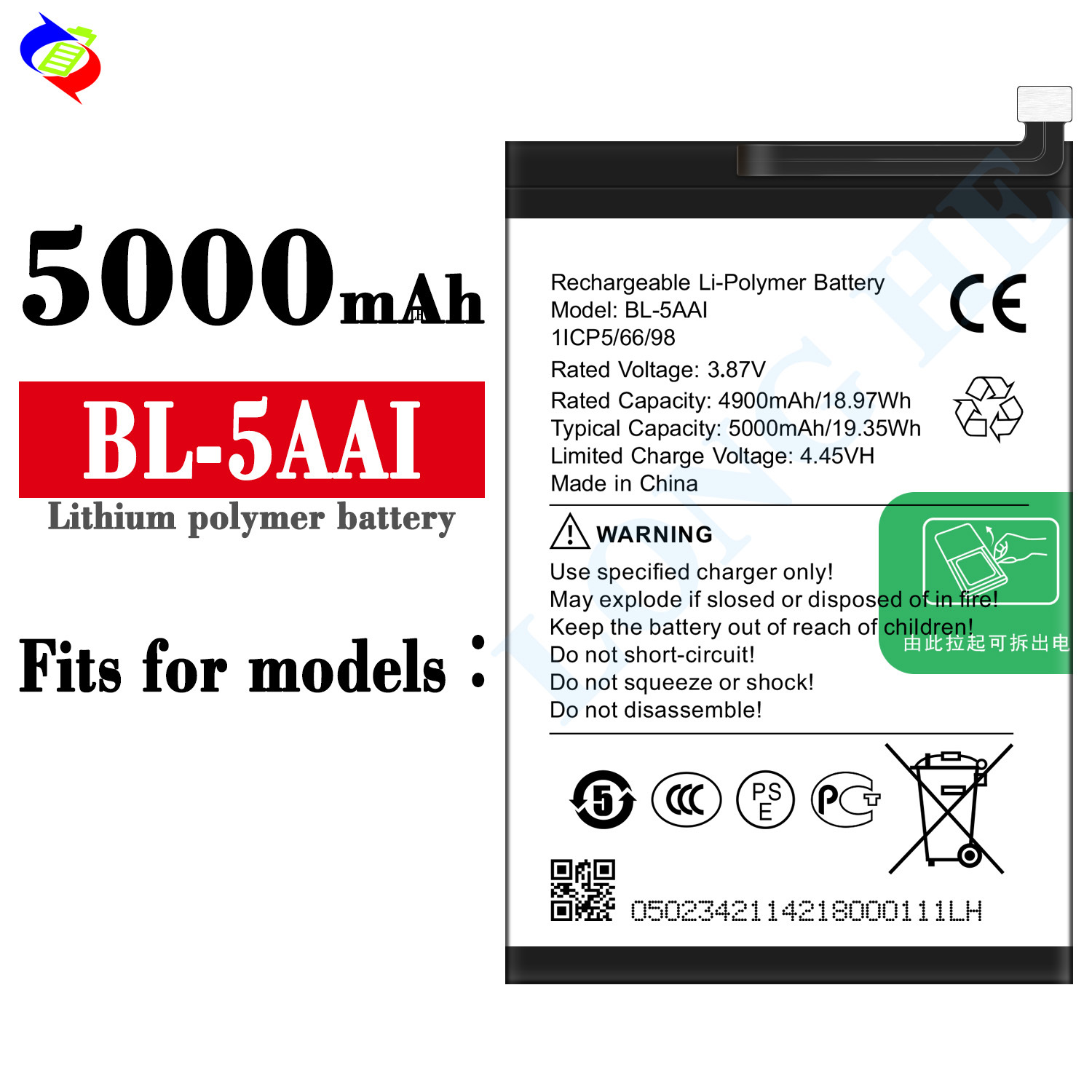 5000mAh Large Capacity Brand New Charging Board Suitable for Transsion BL-5AAI Mobile Phone Battery