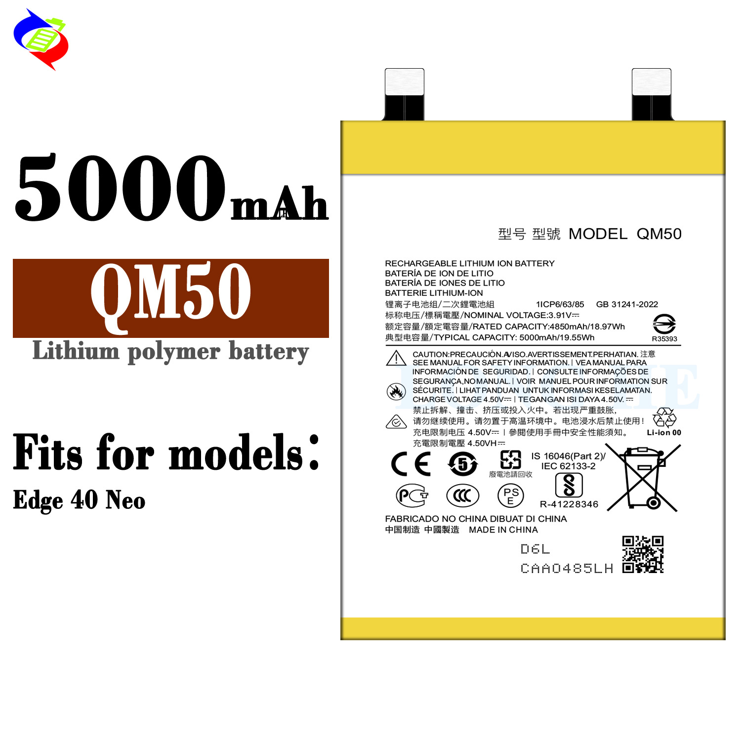 For Motorola Edge 40 Neo Mobile Phone Rechargeable Battery Qm50 New Large Capacity 5000mAh