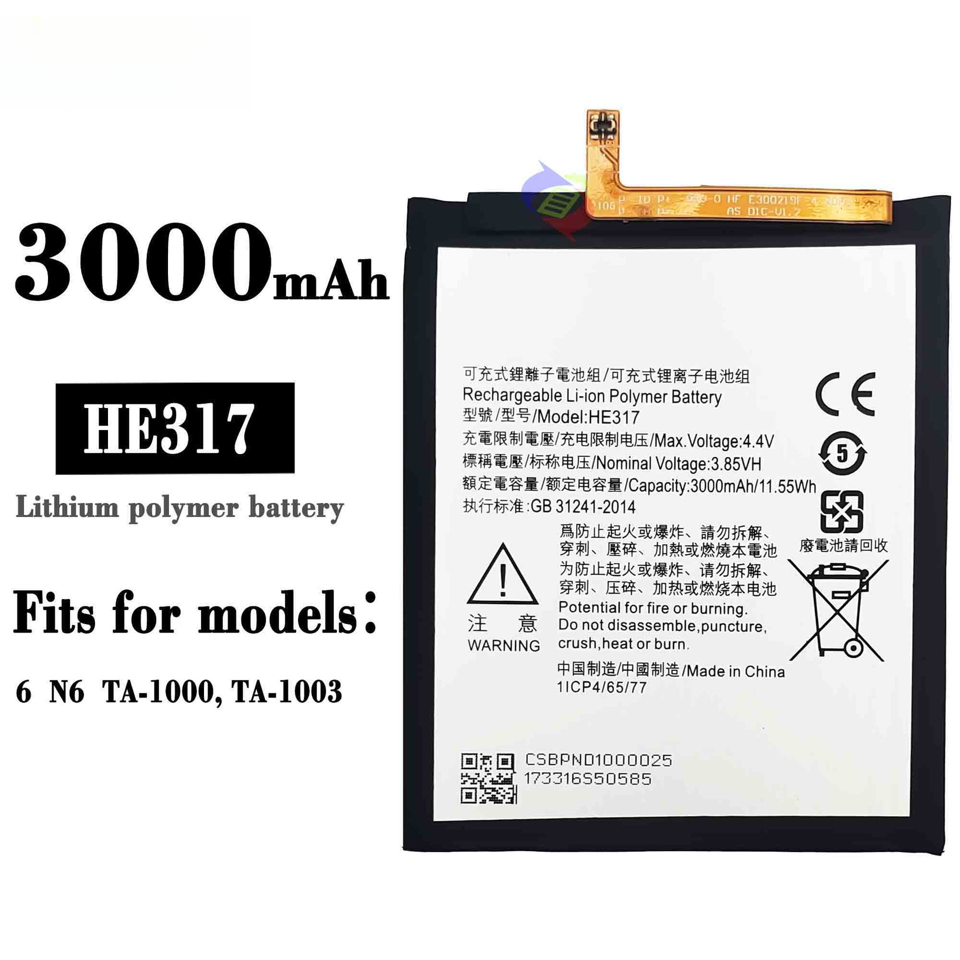 Suitable for Nokia NK6 TA-1000/1003 Phone Battery HE317 Built-in Charging Board
