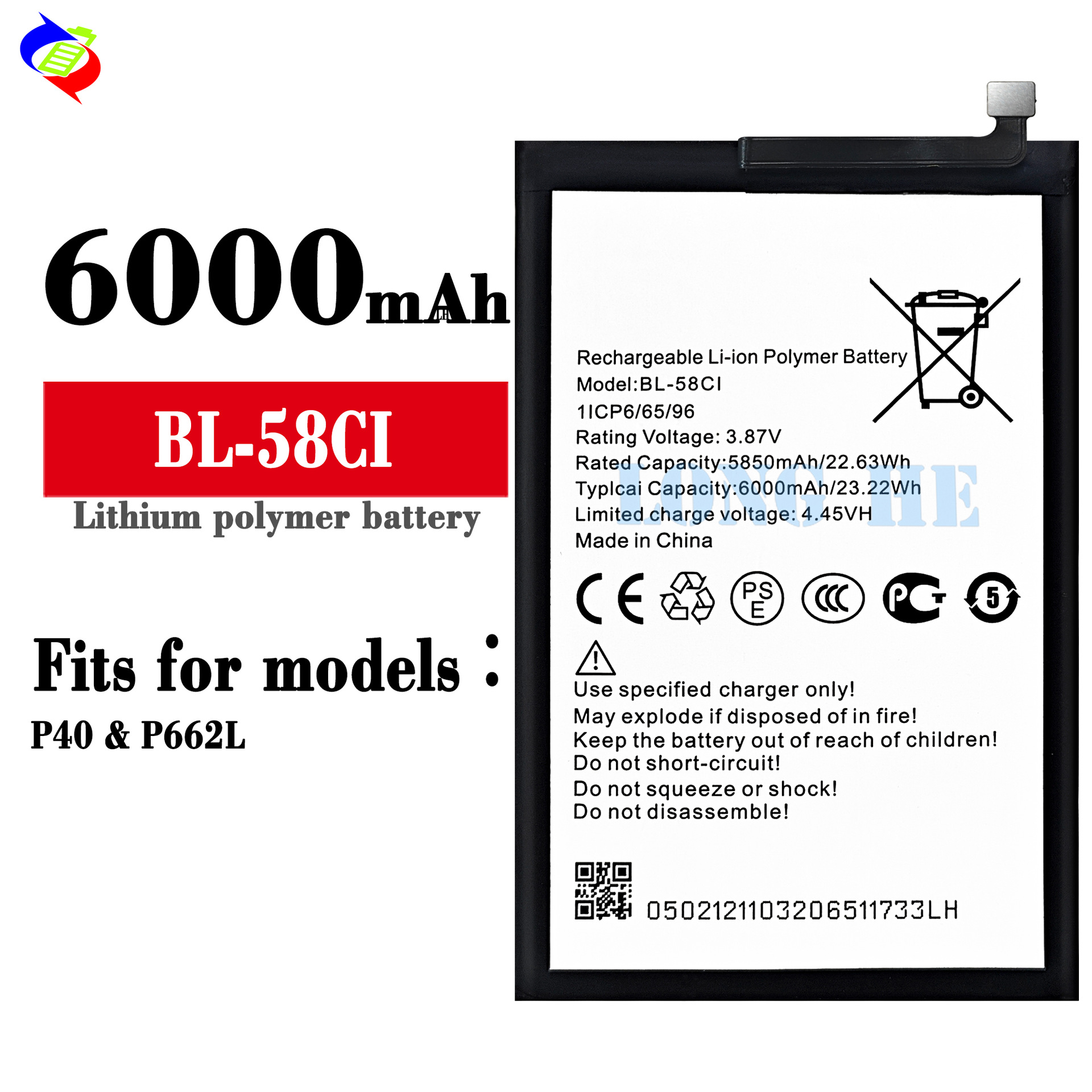 Suitable for Transsion P40/P662L Phone Battery BL-58CI Built-in Board 6000mAh