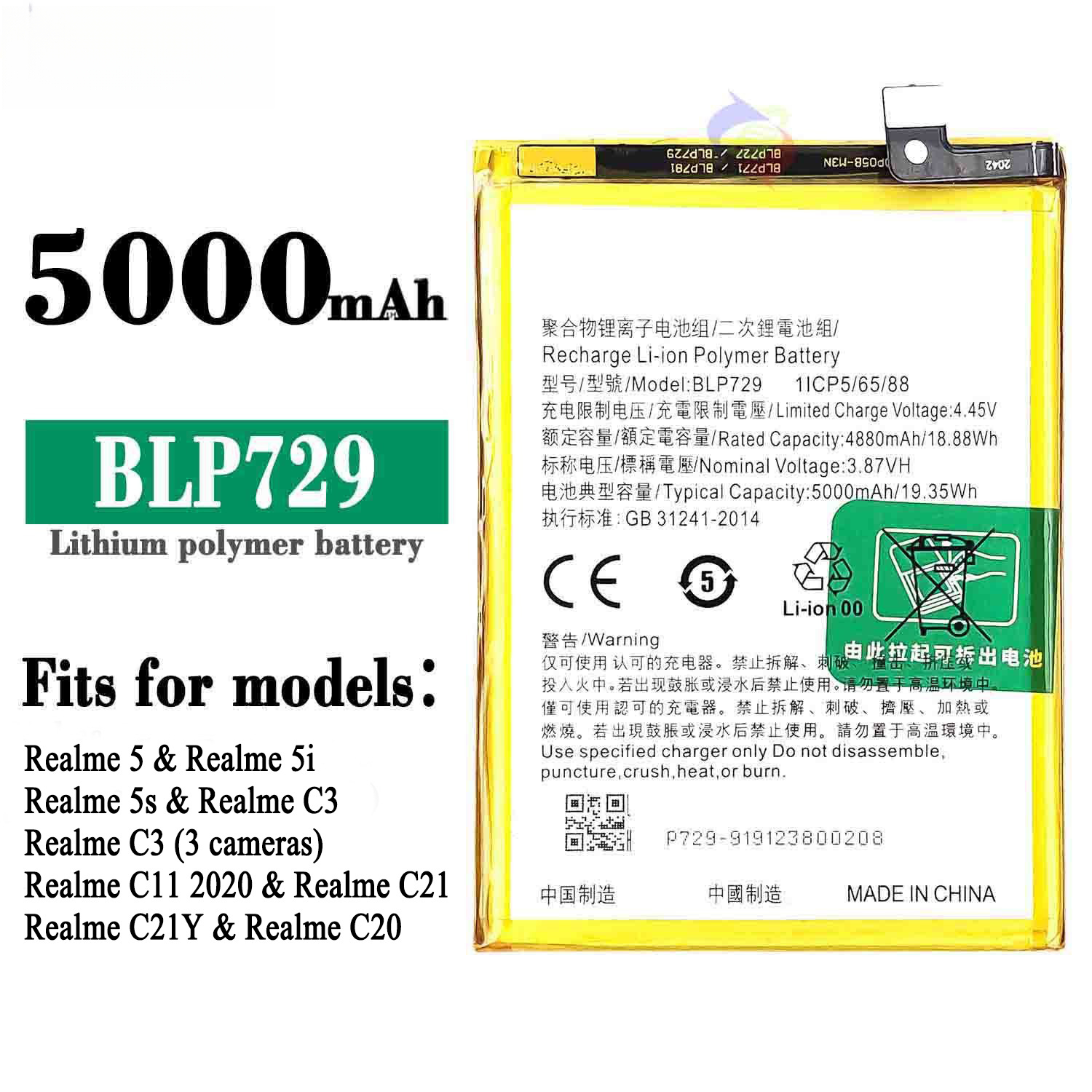 Suitable for OPPO Phone Battery Realme 5/C3/5i/C11/5S/C21 Fast Charging Board BLP729