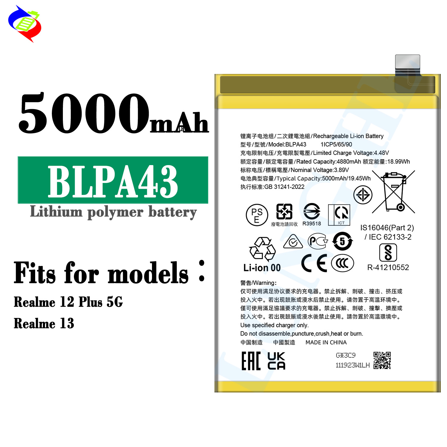 Suitable for OPPO Realme 12 Plus 5G/Realme 13 Phone Battery BLPA43 Brand New
