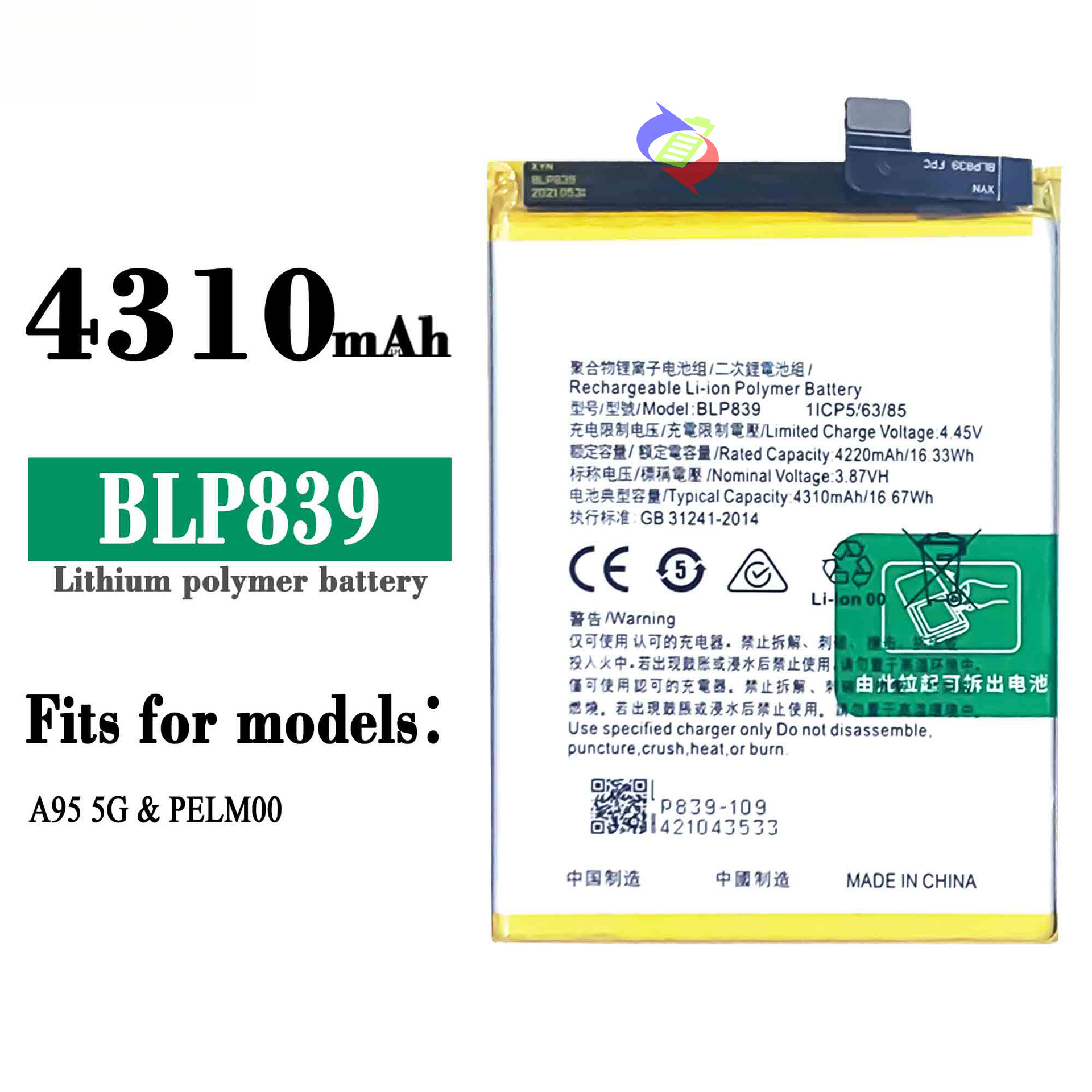 Suitable for OPPO Phone Battery A95 5G/A94 5G/Reno 5Z 5G/Reno 6Z Brand New BLP839