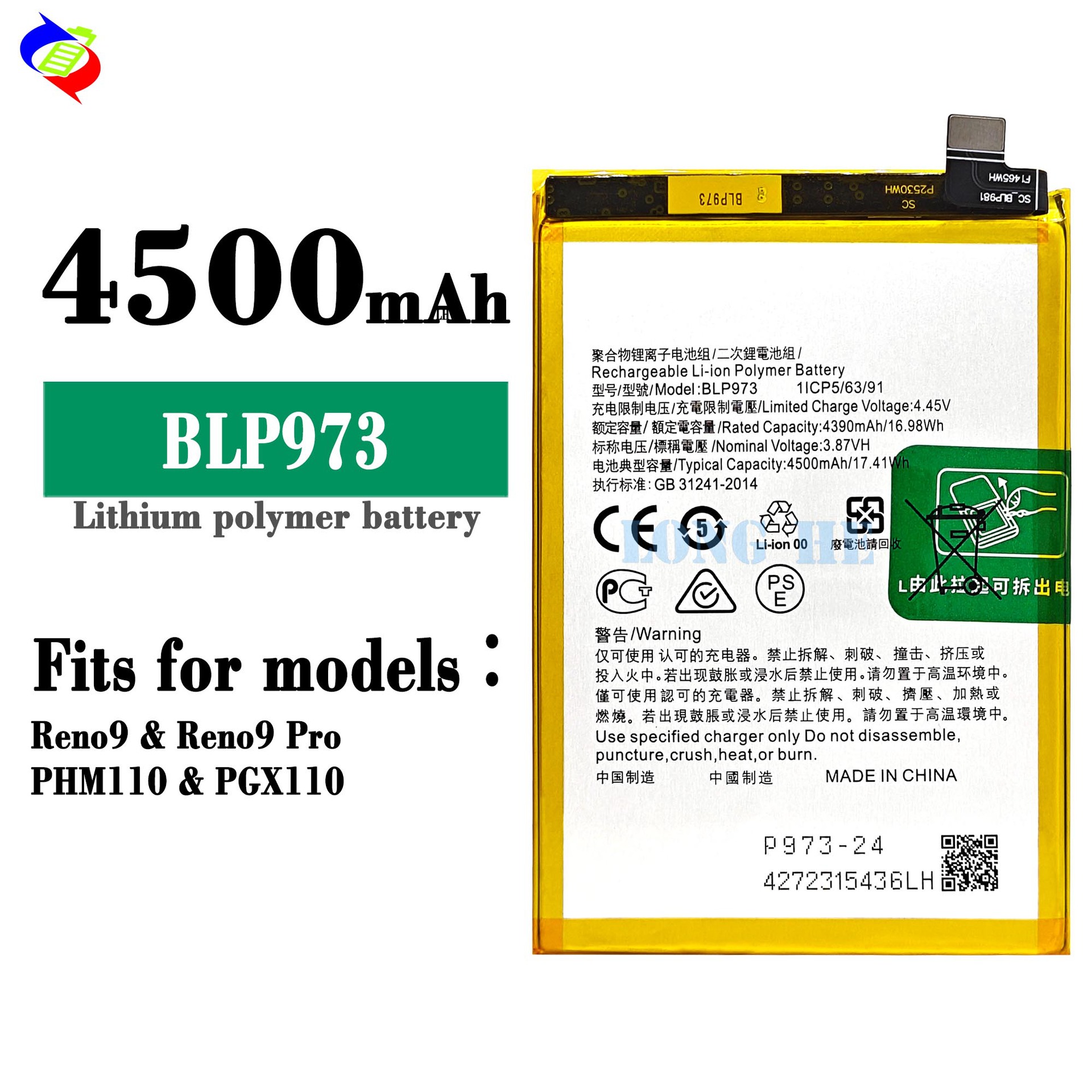 Suitable for OPPO Phone Rechargeable Battery Reno 9/Reno 9 Pro Brand New BLP973