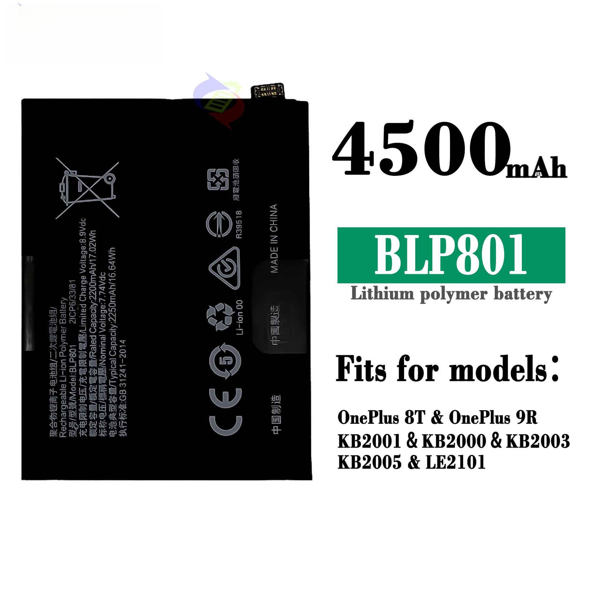 Suitable for OPPO OnePlus1+8T/1+9R Phone Battery BLP801 Large Capacity 4500mAh