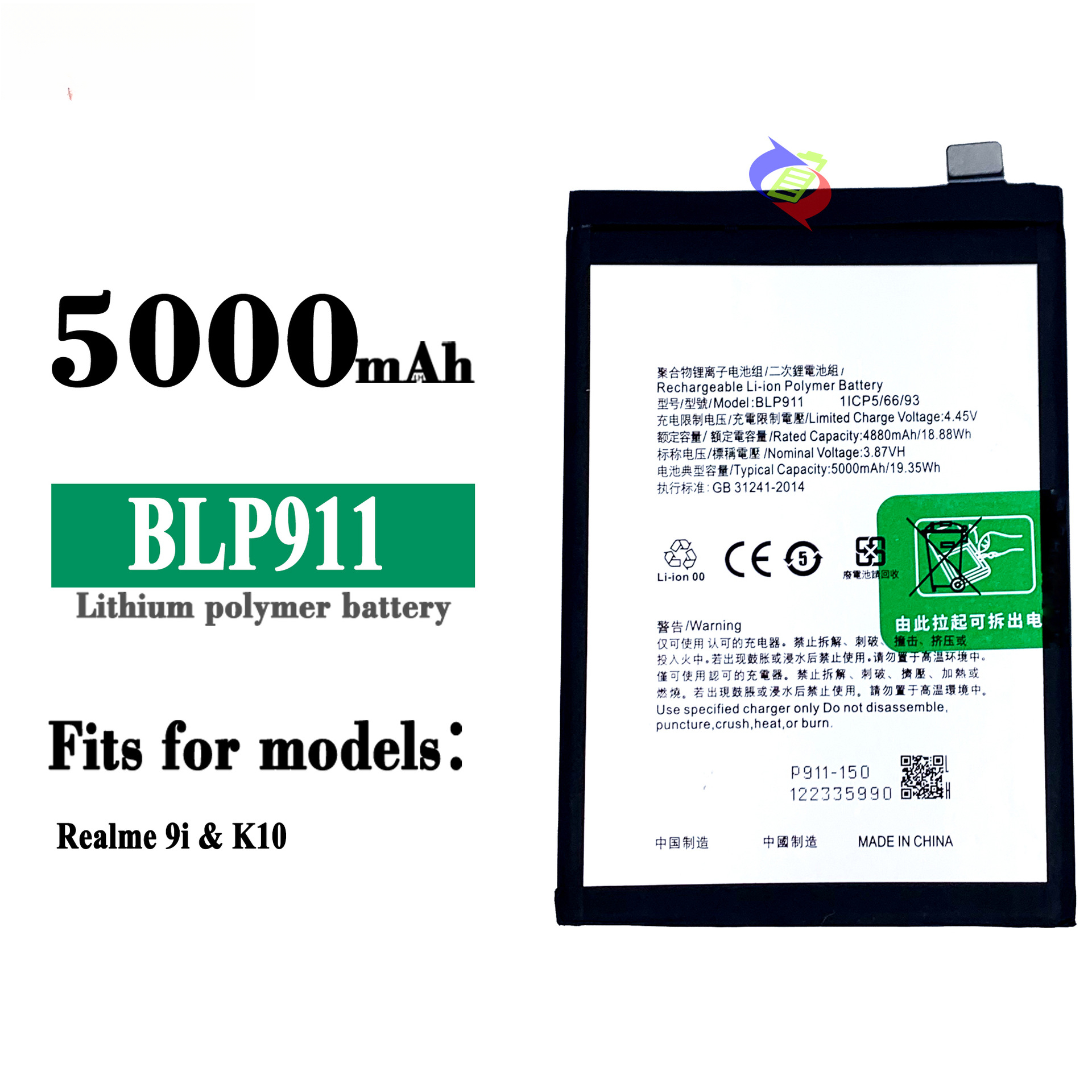 Suitable for OPPO Realme 9i/K10/9 Pro phones, brand new high-capacity rechargeable battery BLP911