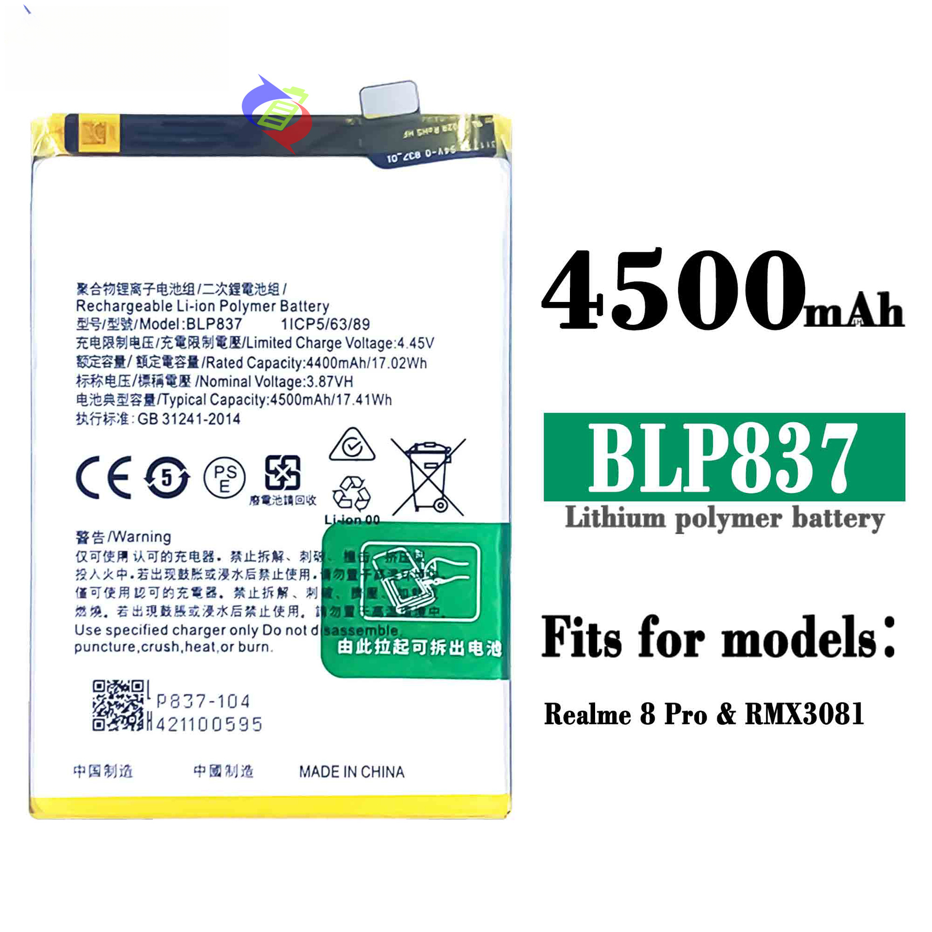 Suitable for OPPO Phone Battery Realme 8 Pro/Realme 9 Pro Plus Durable BLP837