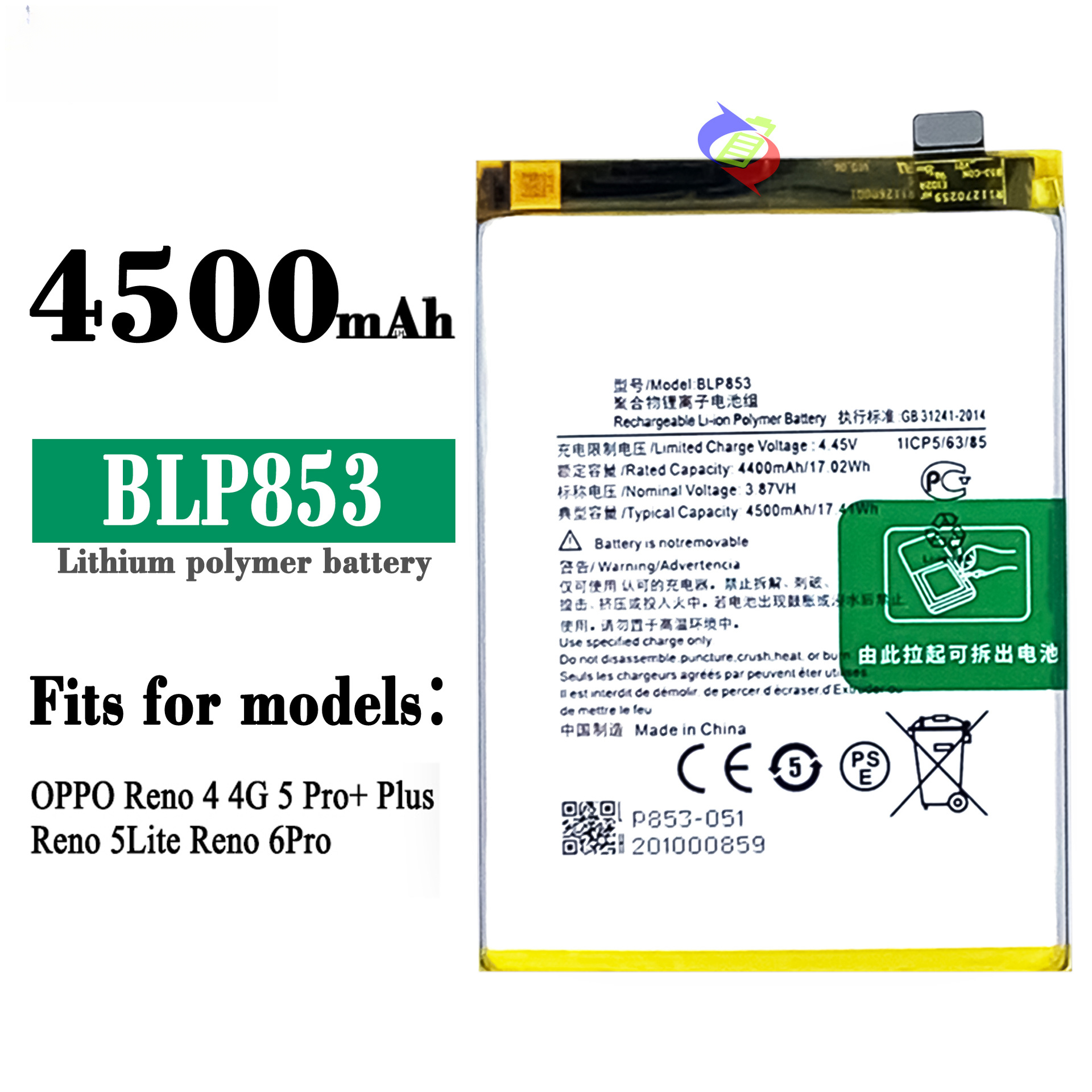 Suitable for OPPO Phone OPPO Reno 4 4G Neutral Lithium Battery BLP853 4500mAh Battery