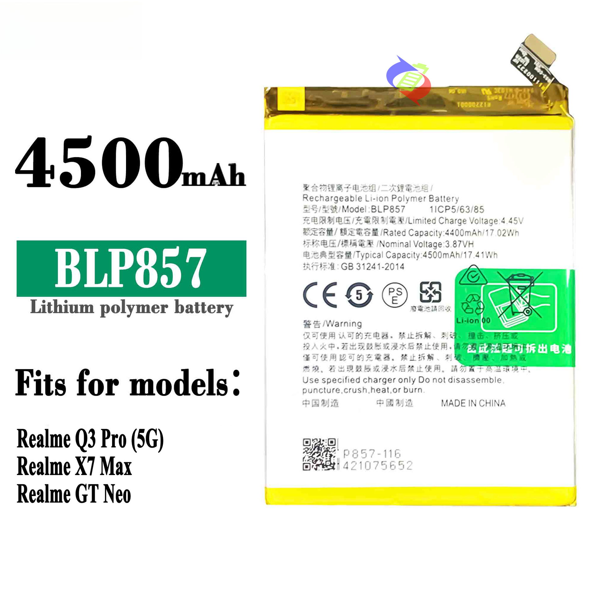 Suitable for OPPO Redmi Realme Q3 Pro/GT NEO/X7 Max Phone Battery BLP857