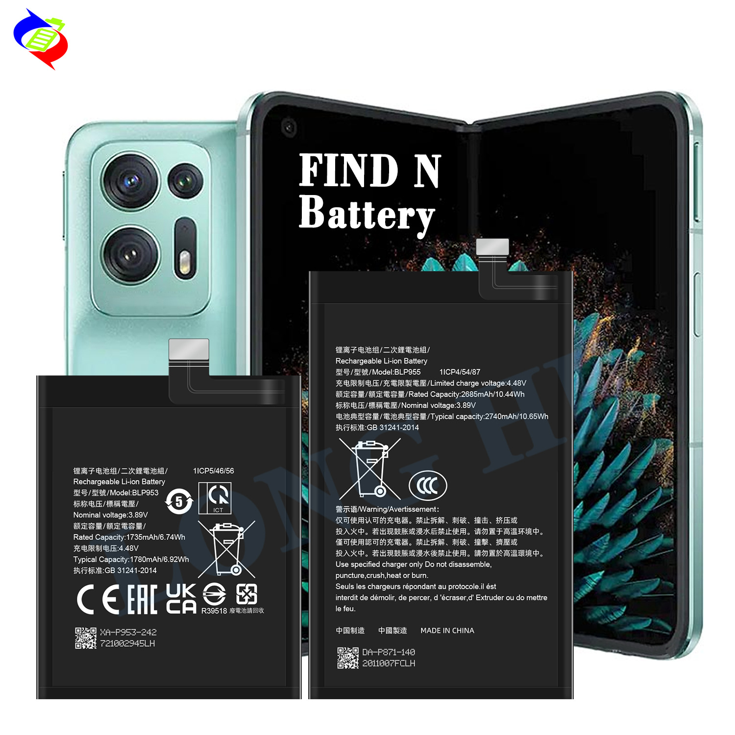 Compatible with OPPO FIND N2/PGU -999999999910% off Foldable Screen Phone Battery BLP953/BLP955 In Stock