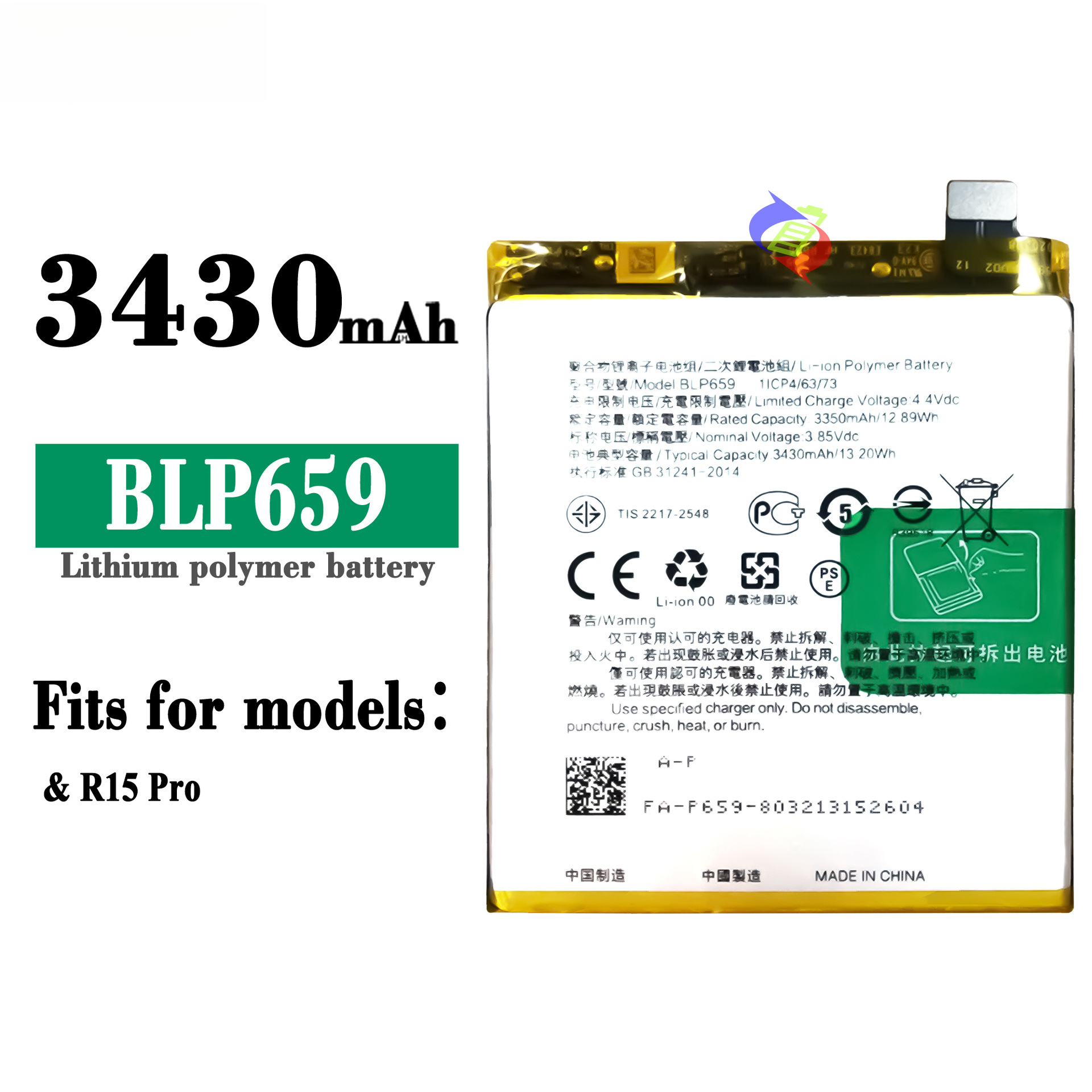 Compatible with OPPO Phone R15 Pro Battery BLP659 3430mAh Lithium Battery Board