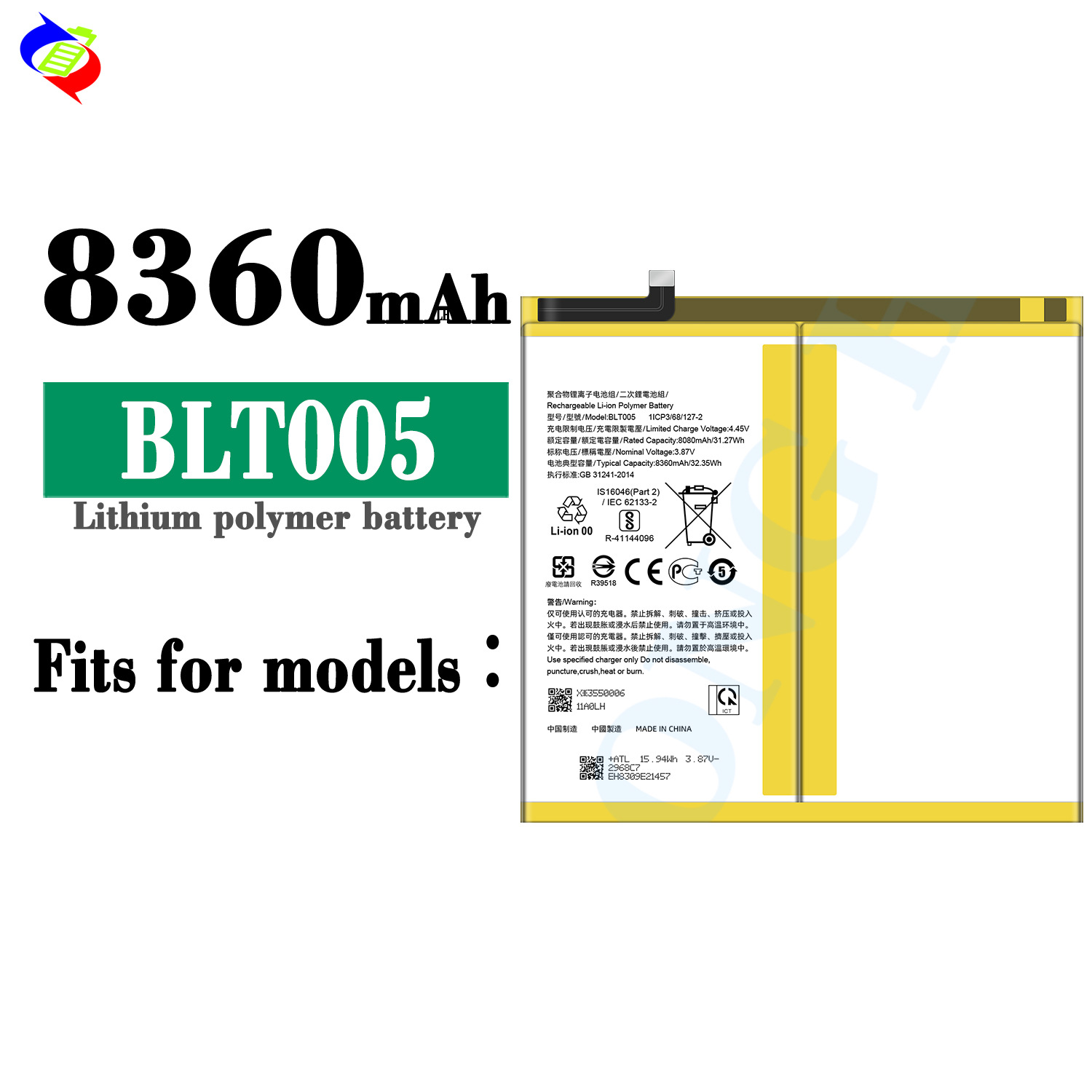 For OPPO BLT005 Long Battery Life Brand New Tablet Battery Large Capacity 8360mah