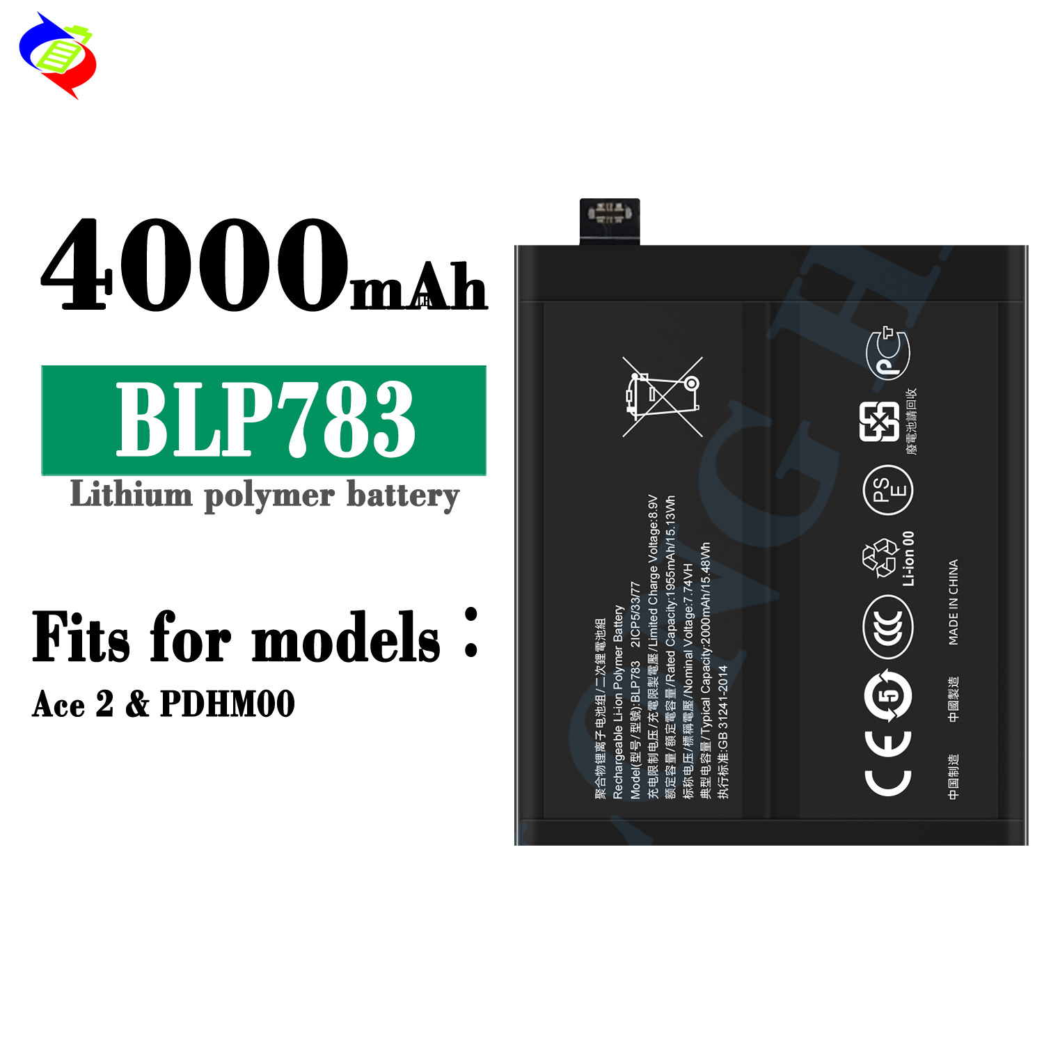 Suitable for OPPO Ace 2/PDHM00 Phone Battery BLP783 Large Capacity 4000mAh