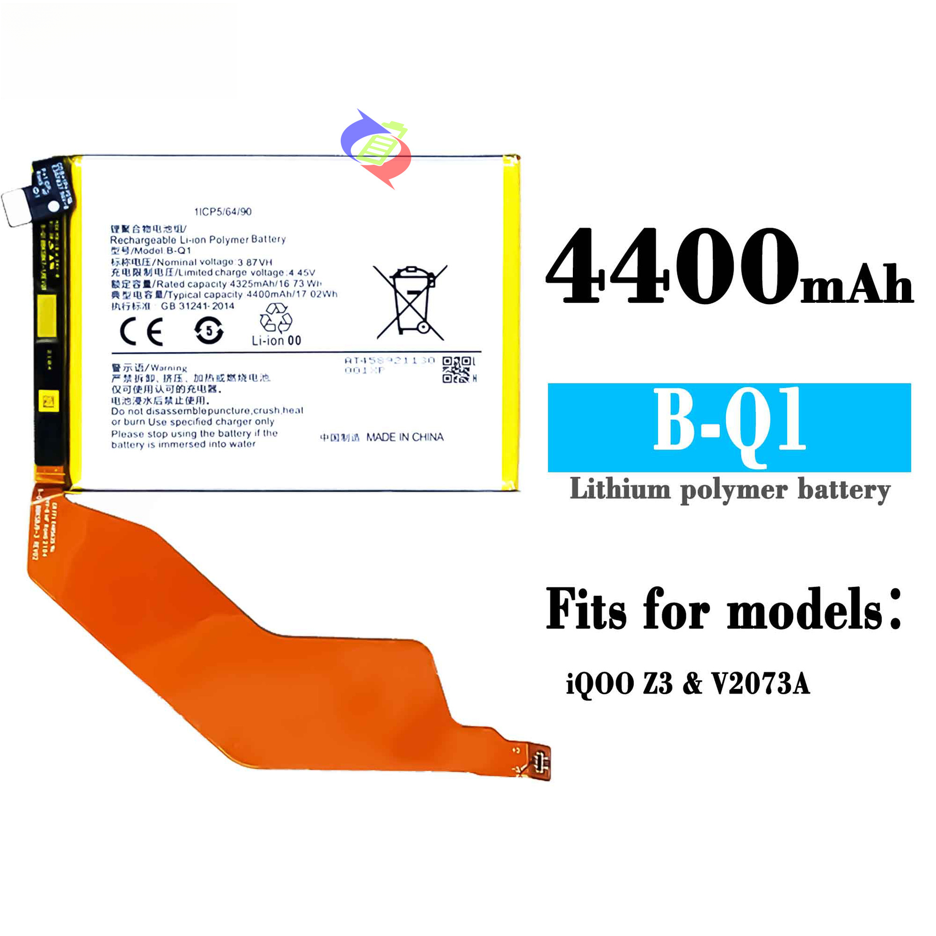 Suitable for VIVO IQOO Z3 Phone Battery 4400mAh Supports 55W Fast Charging B-Q1