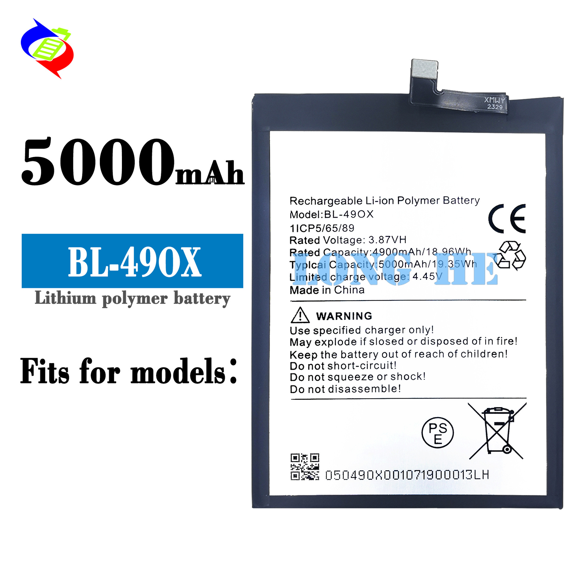 5000mAh Built-in Circuit Board Rechargeable Battery for Transsion BL-49OX Mobile Phone with Large Capacity