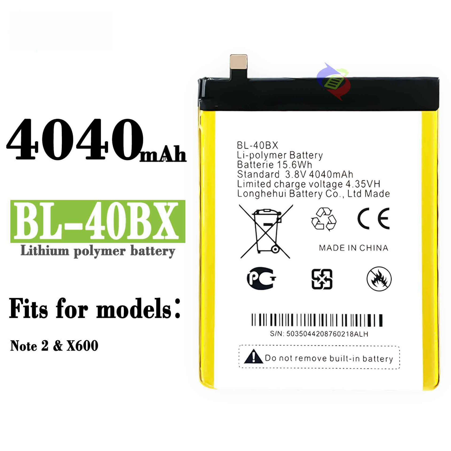 Suitable for Transsion Infinix Note 2/X600 Phone Battery BL-40BX Built-in Charging Board