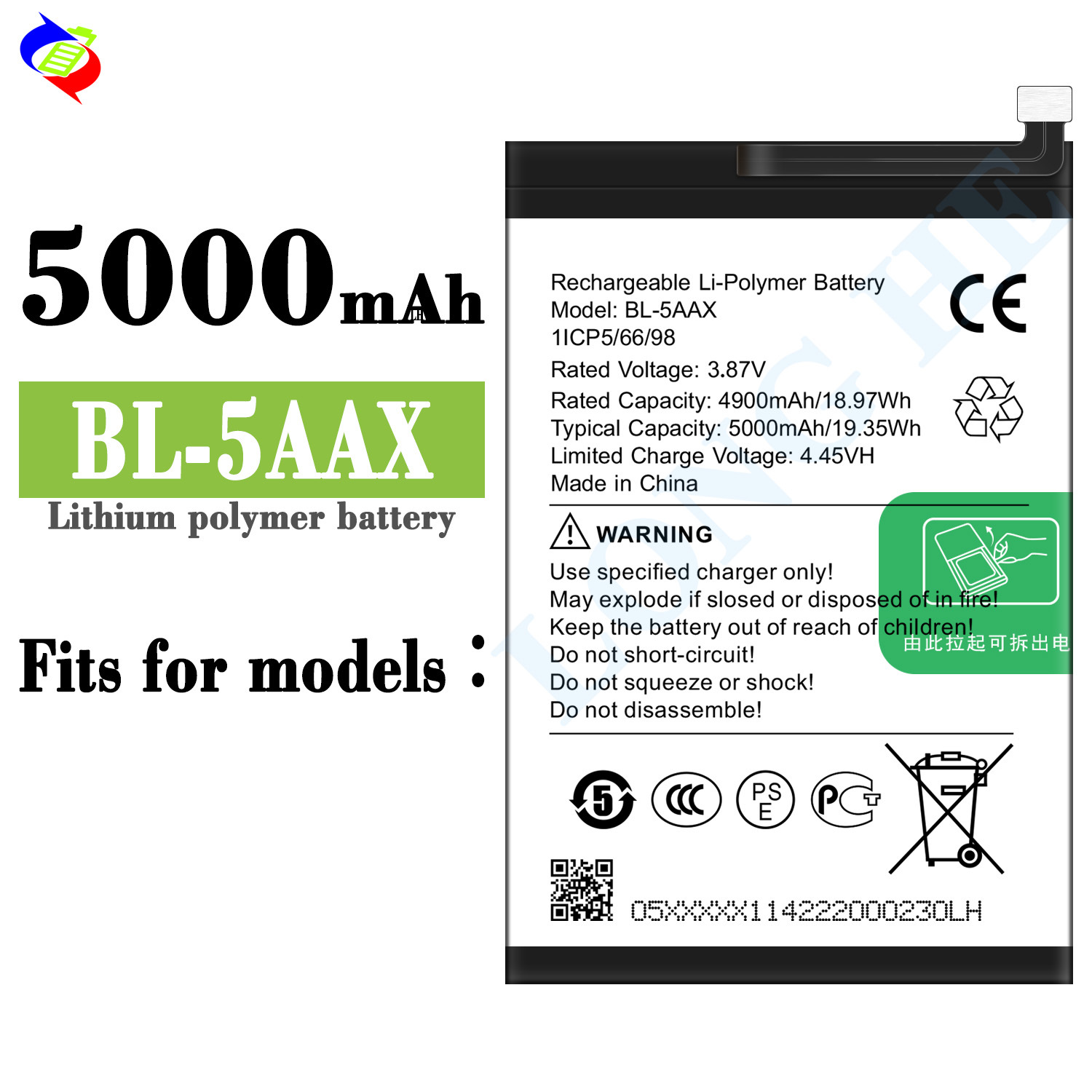 5000mAh Built-in Charging Board Mobile Phone Battery Suitable for Transsion BL-5AAX Large Capacity