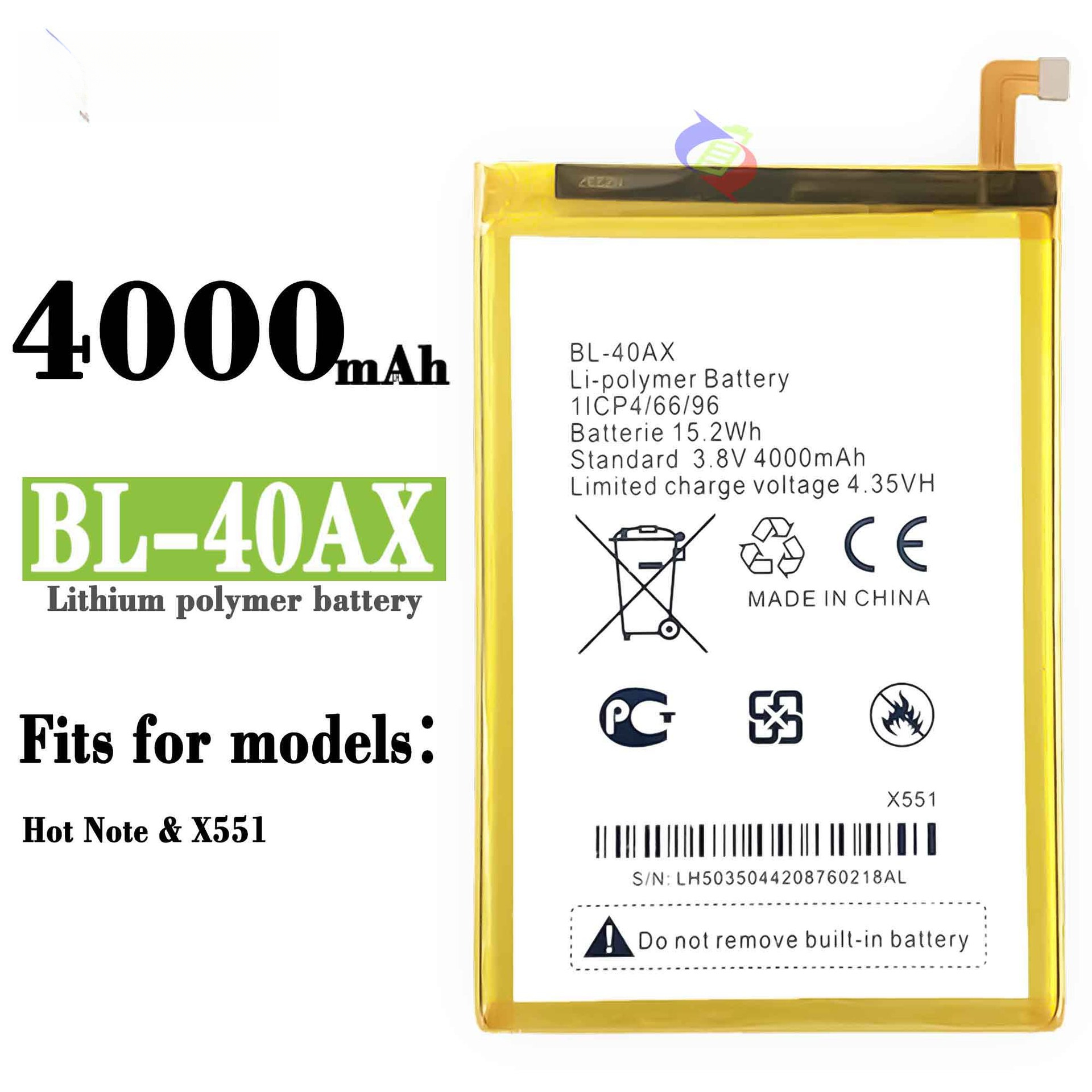 Suitable for Transsion Infinix Hot Note/X551 Phone Battery BL-40AX Built-in Circuit Board