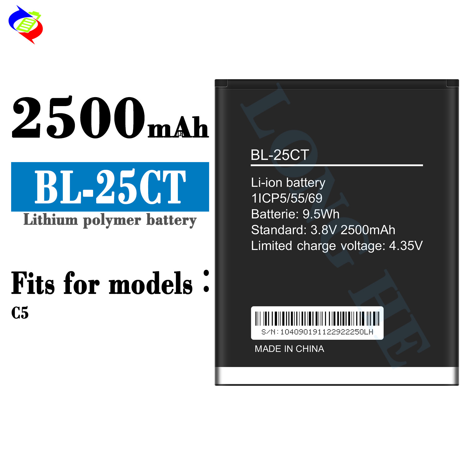 Suitable for Tecno C5 Long Battery Life 2500mAh Mobile Phone Charger BL-25CT